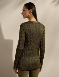 Pull cardigan torsadé en soie - Moss