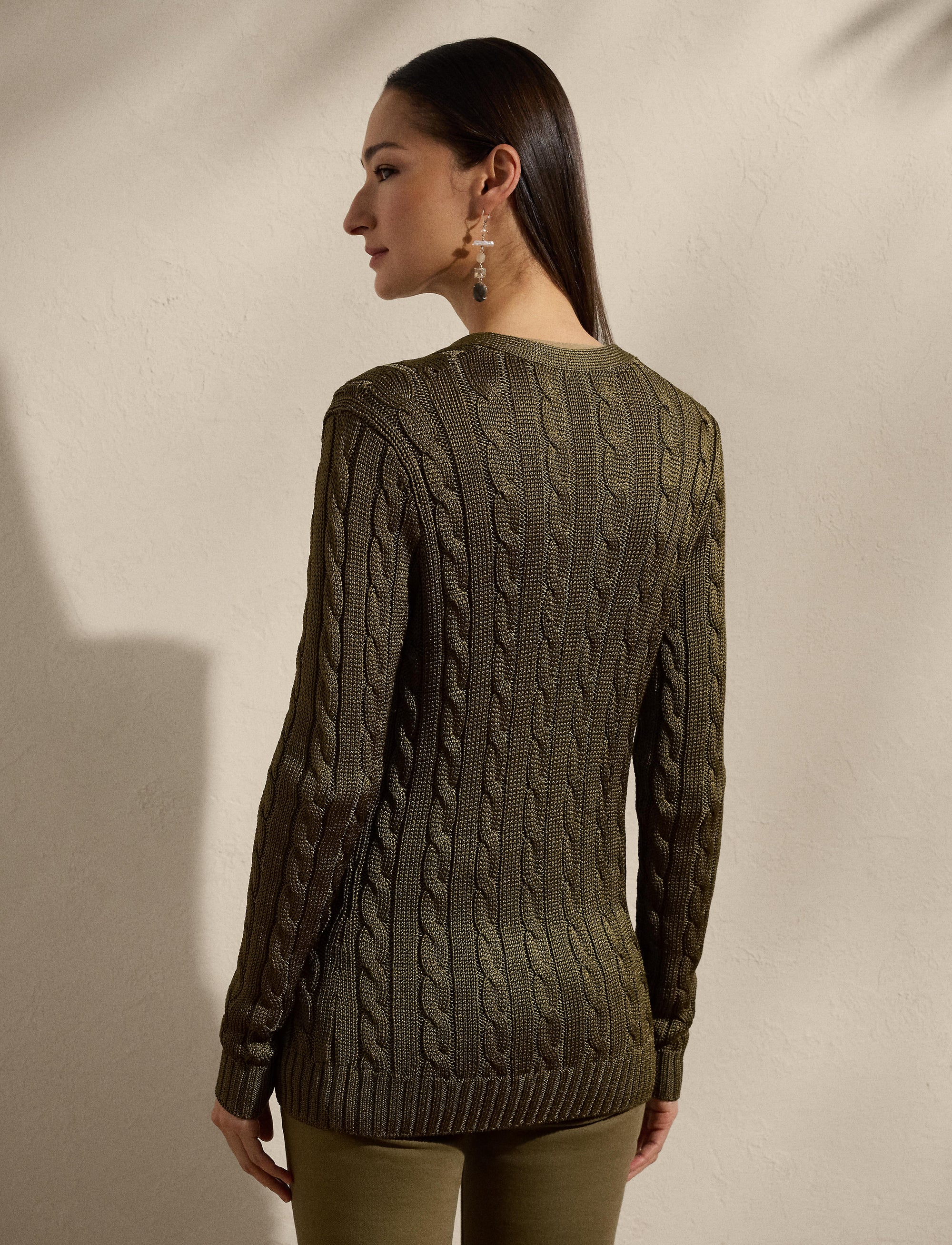 Pull cardigan torsadé en soie - Moss