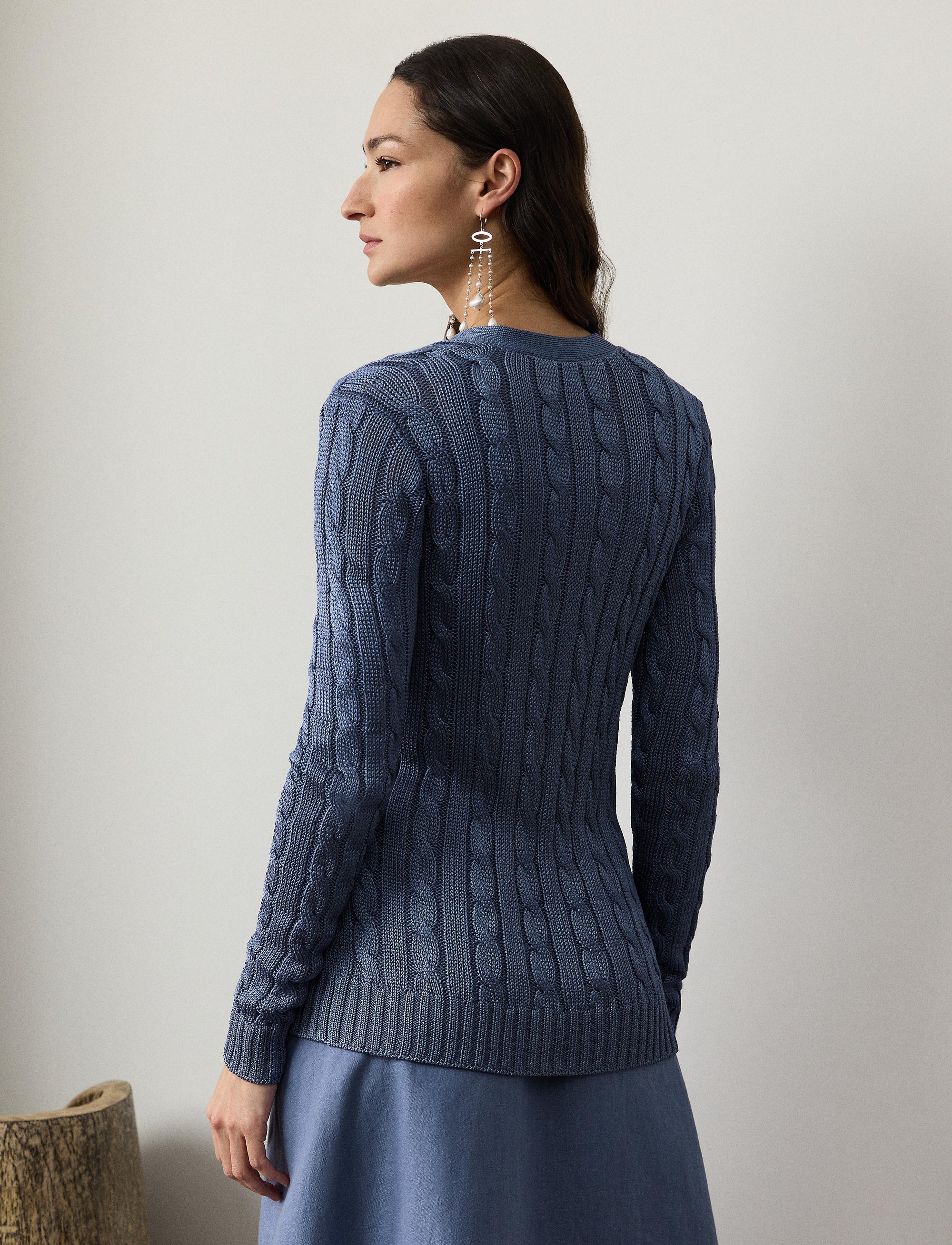 Pull cardigan torsadé en soie - Cornflower