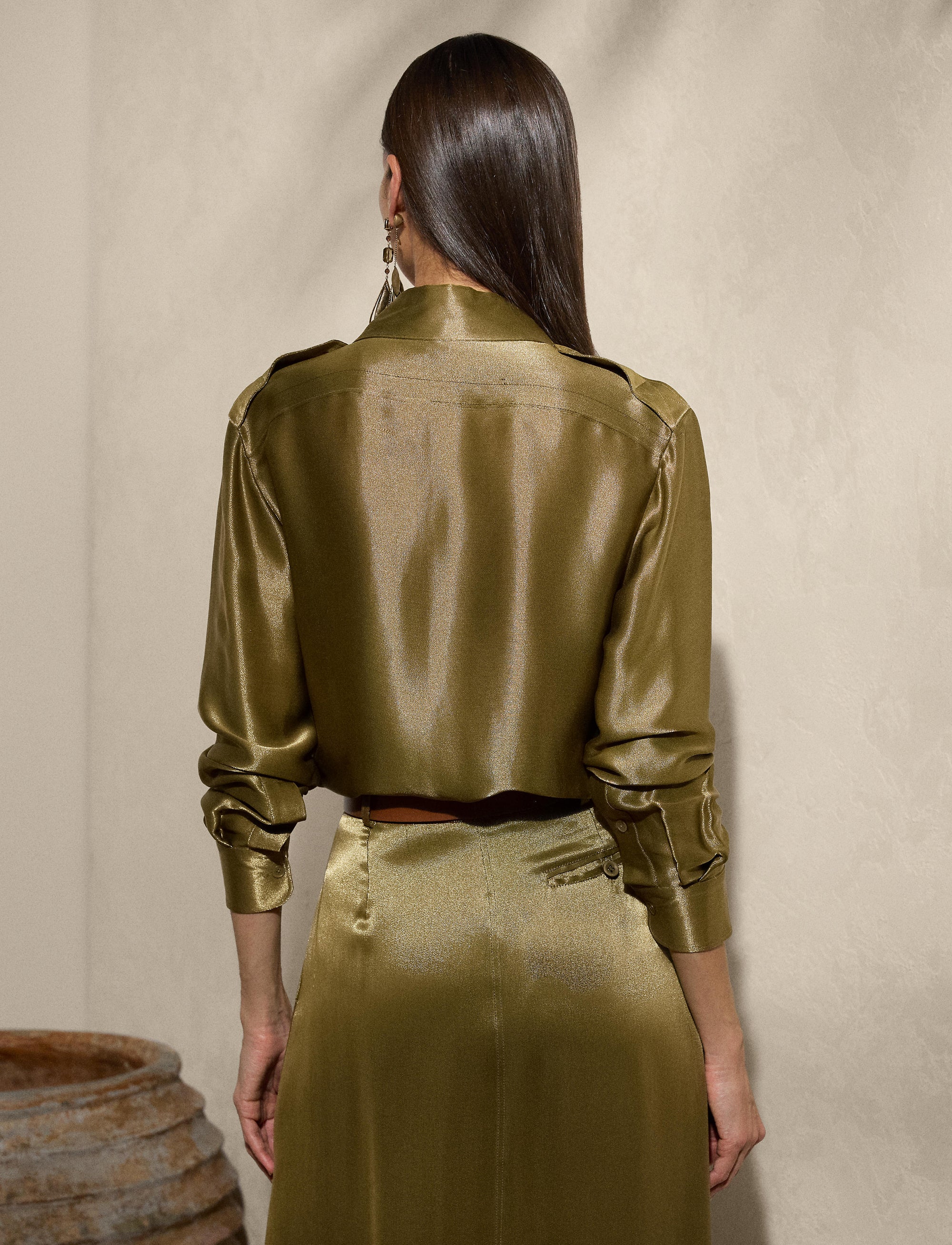 Chemise Natalie en satin métallisé - Dusty Sage