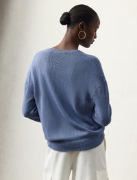 Pull col V en jersey de soie - Cornflower