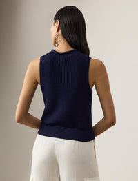 Pull col roulé roulé sans manches en jersey de soie - Lux Navy