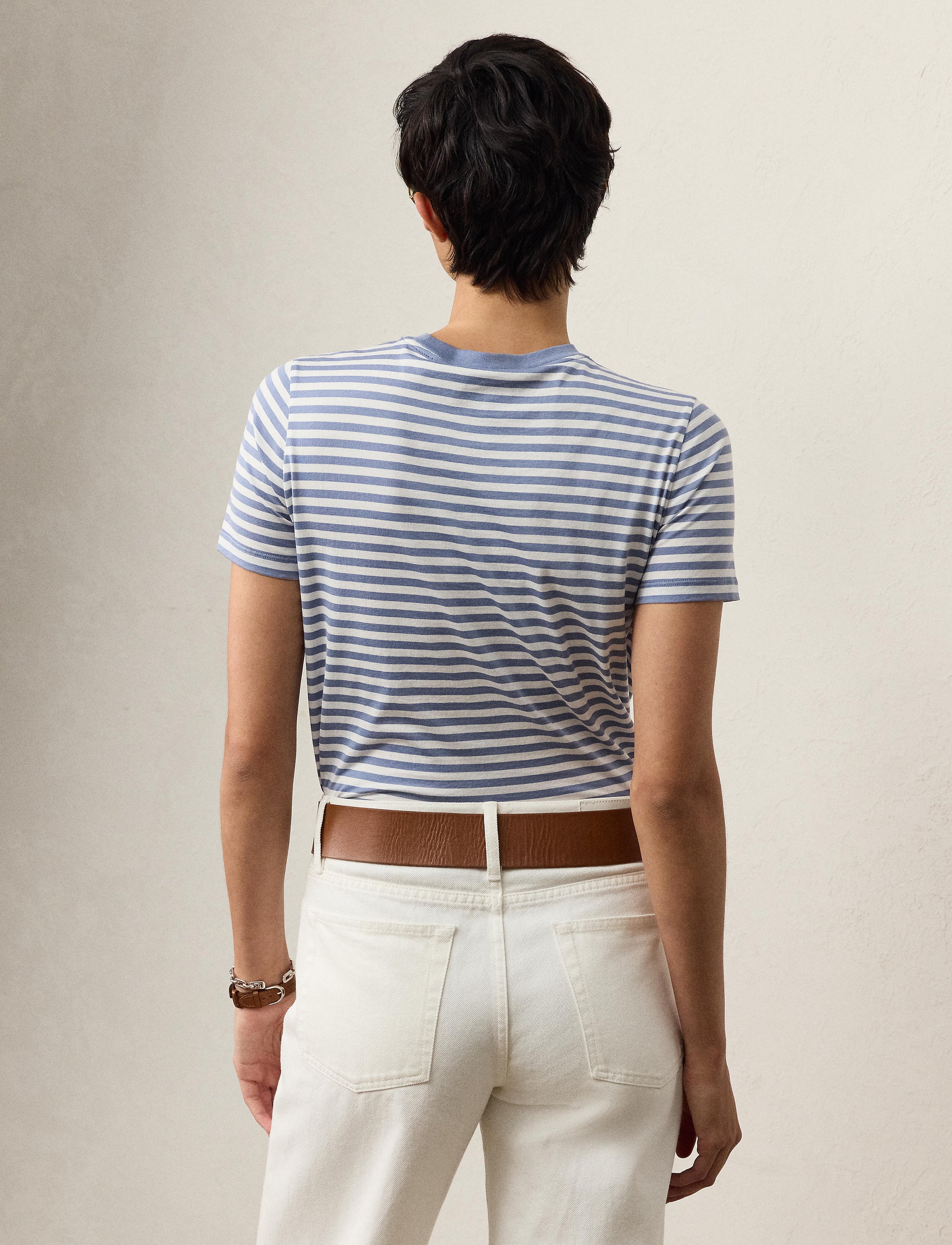 T-shirt Hallie en jersey de coton rayé - Cornflower & White