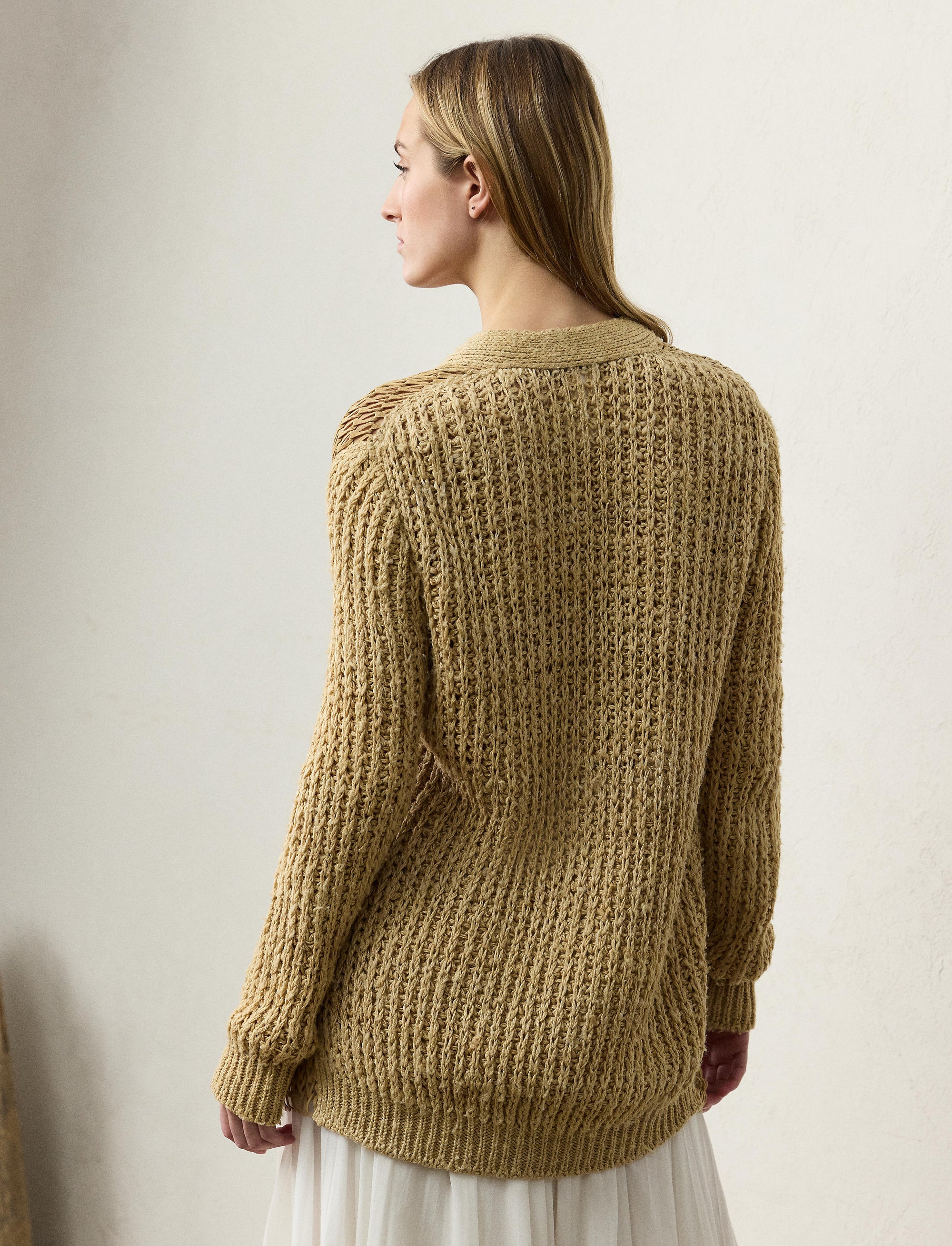 Cardigan hybride en soie et daim - Light Sand