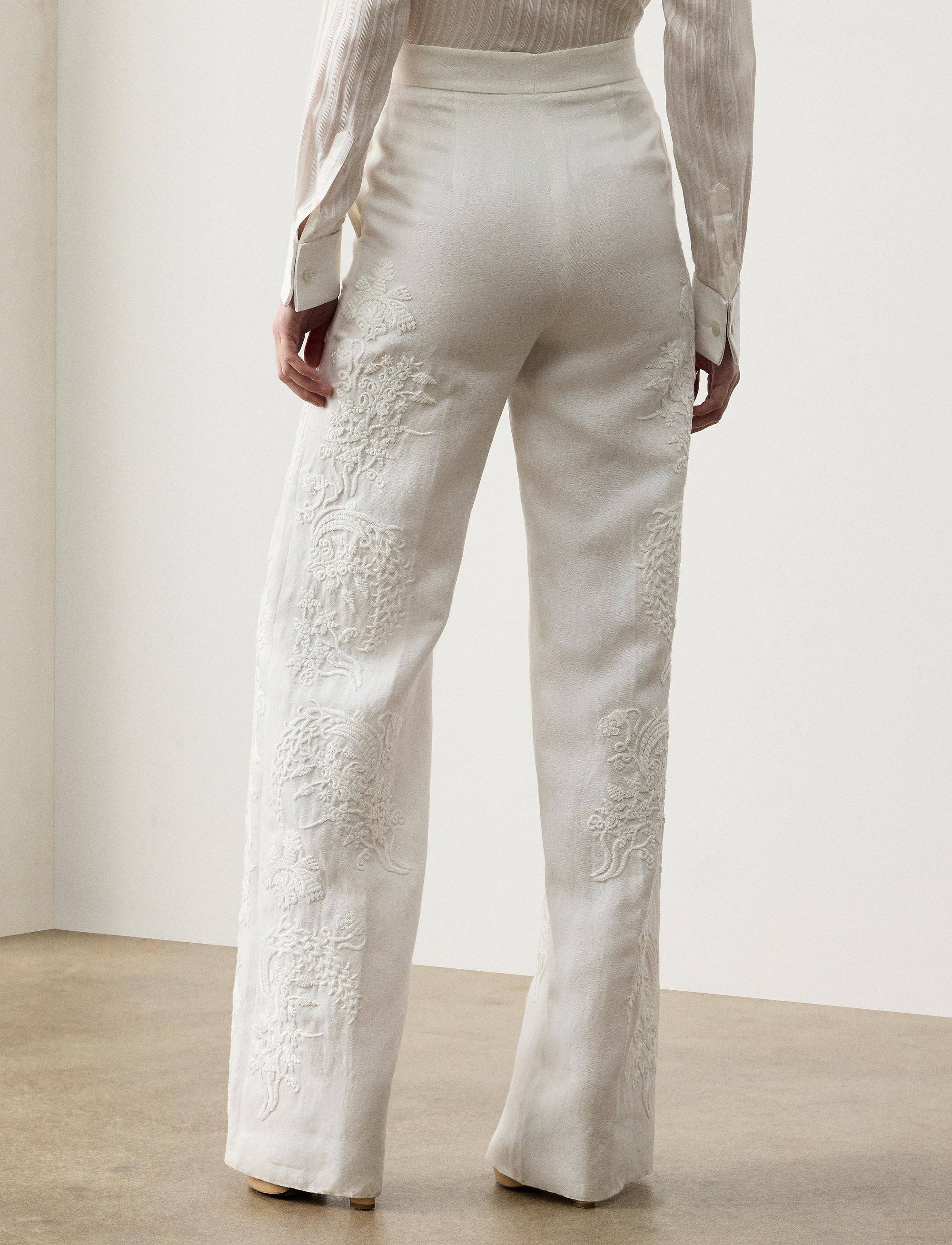 Dean embroidered trousers in micro-piqué - Cream