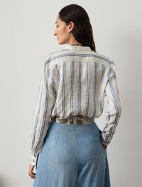 Chemise Imann rayée en soie naturelle - Cream & Cornflower