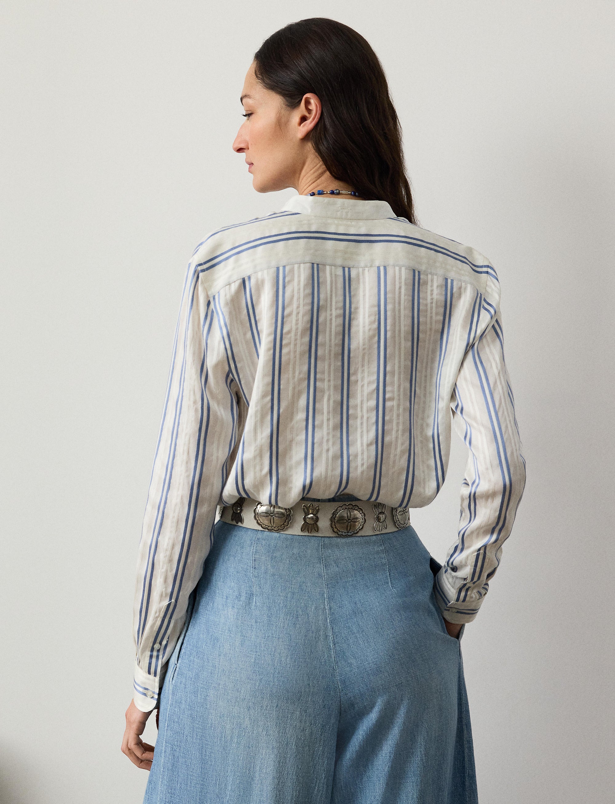 Chemise Imann rayée en soie naturelle - Cream & Cornflower