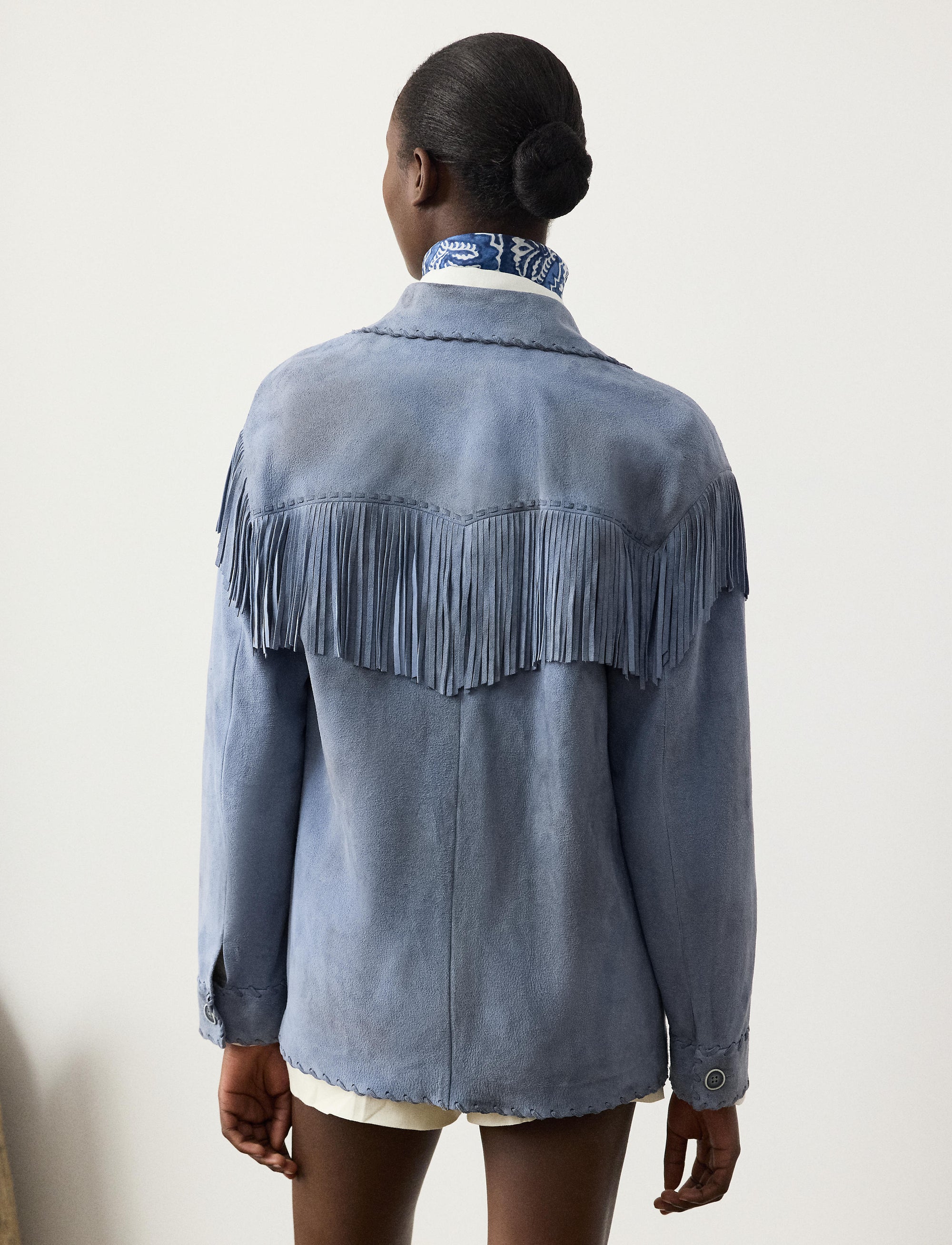 Rennie fringed leather jacket - Cornflower