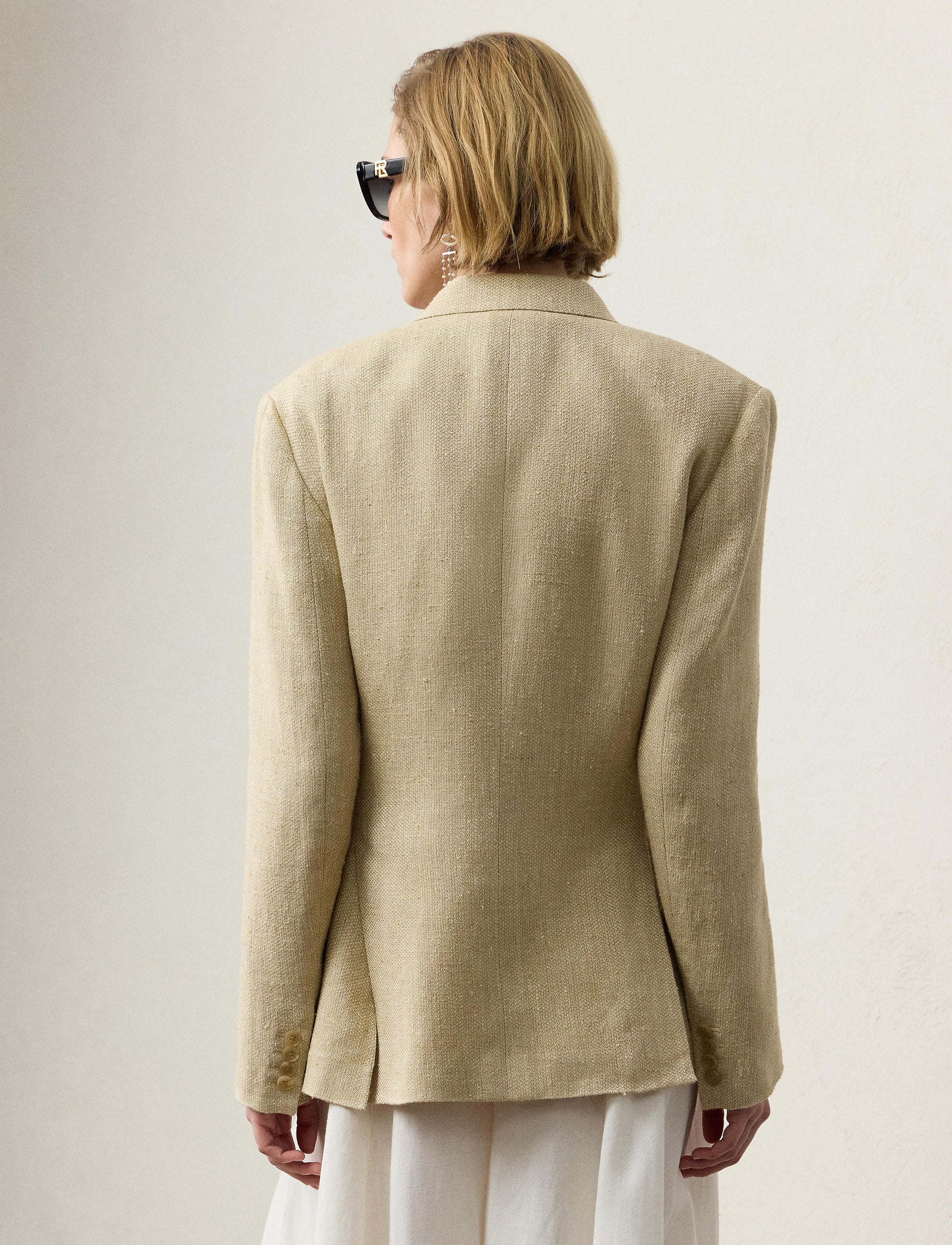 Vanessa jacket in silk and linen tweed blend - Light Tan & Multicolore