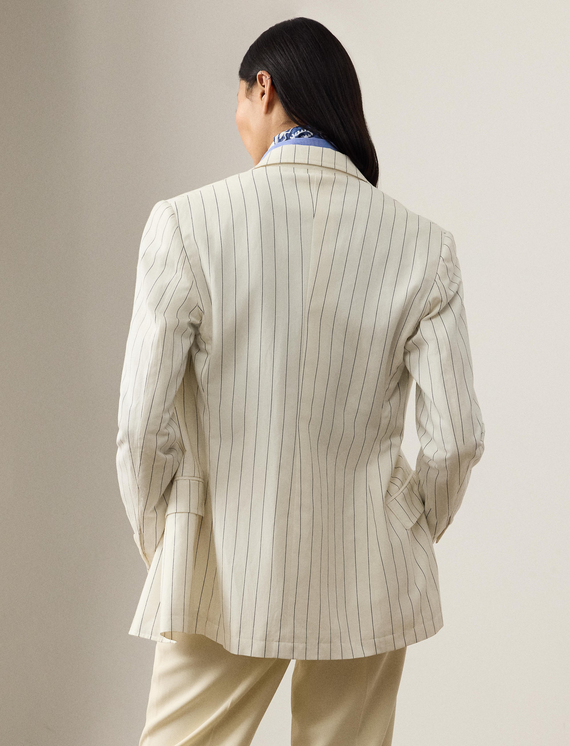 Veste Bennet rayée délavée en lin et laine mélangé - Cream & Lux Navy