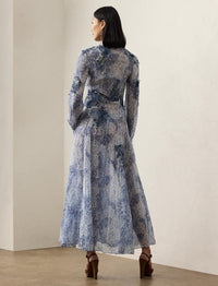Robe Hannes à motif en gaze de lin et soie mélangé - Blue & Multicolore
