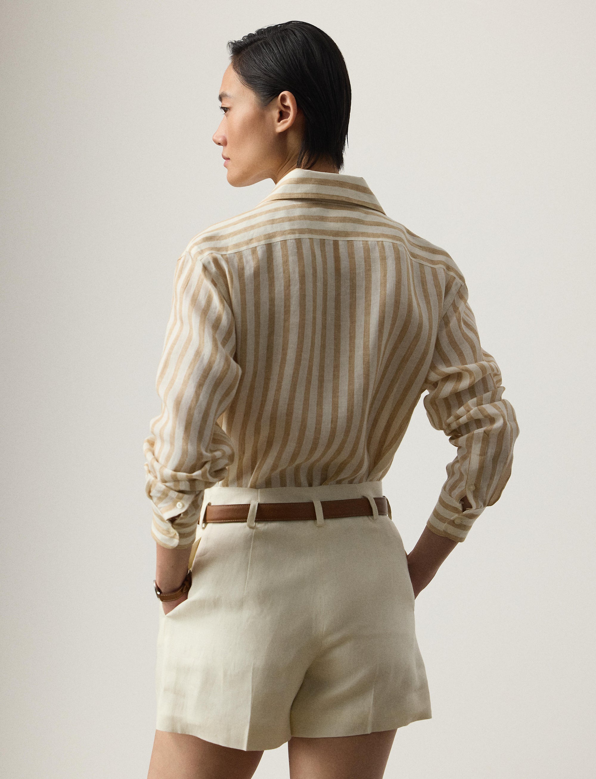 Chemise Capri Relaxed Fit en lin rayé - Cream & Tan