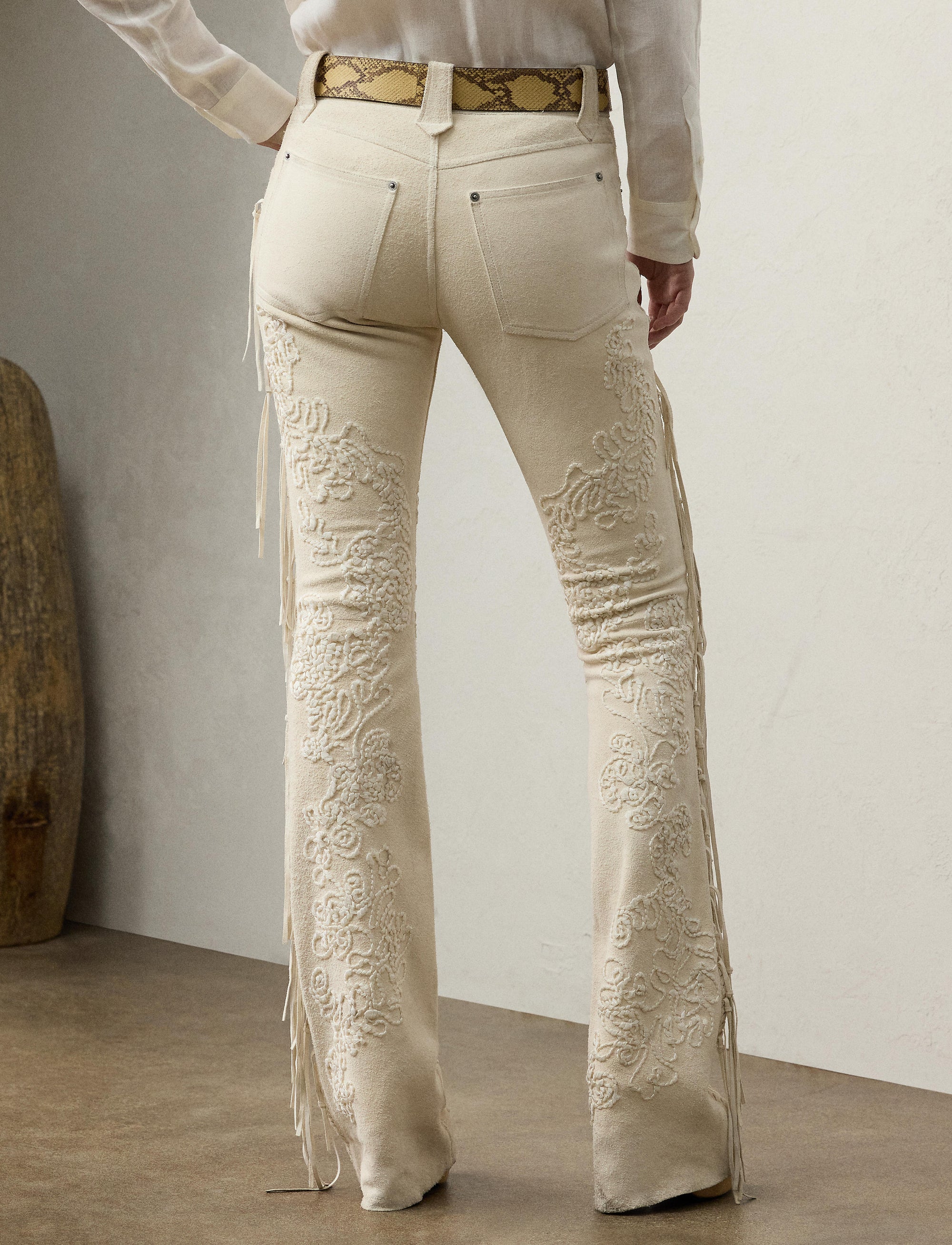 Pantalon Annabeth à franges en daim - Cream