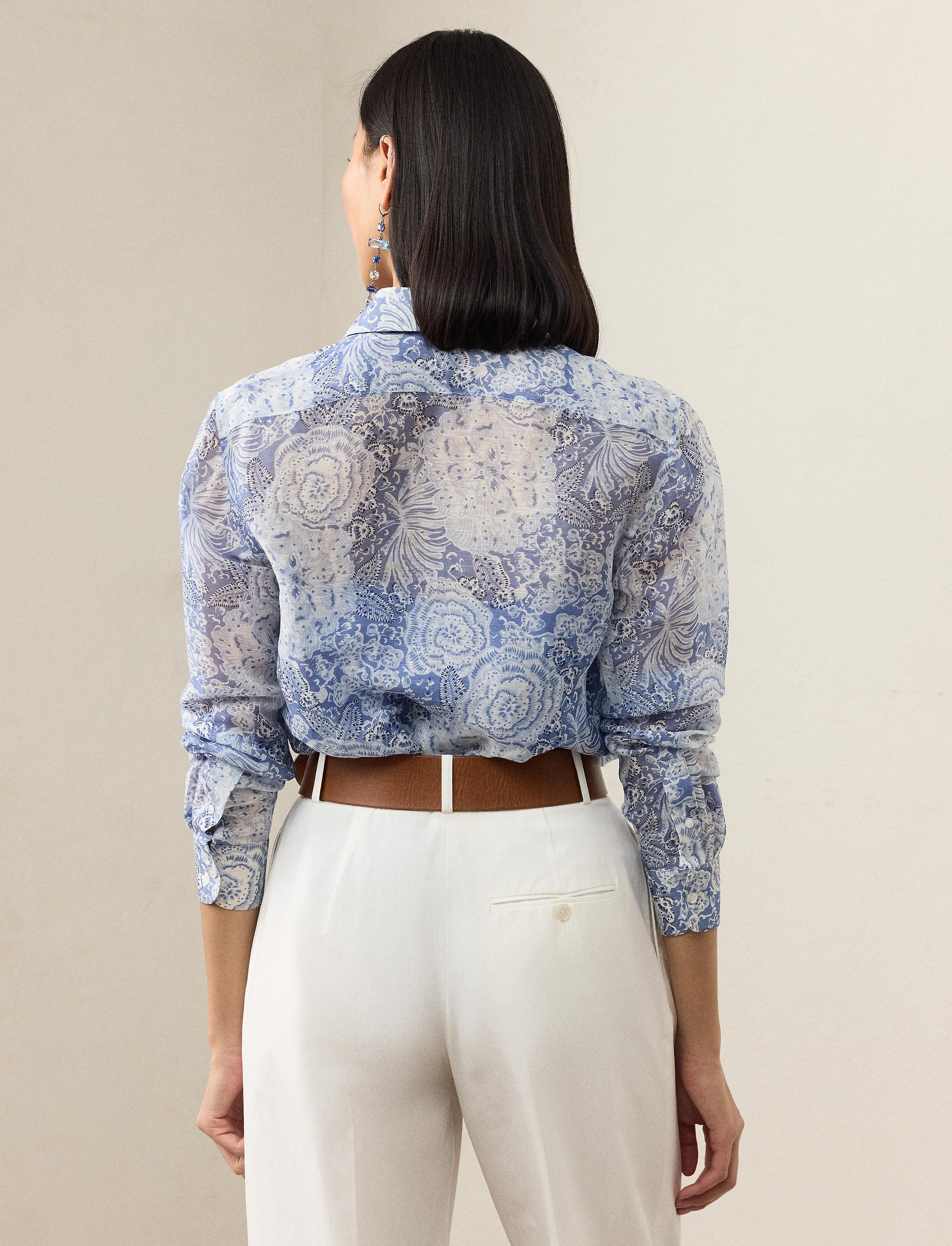 Chemise Adrien motif Relaxed Fit en lin et soie mélangé - Blue & Multicolore