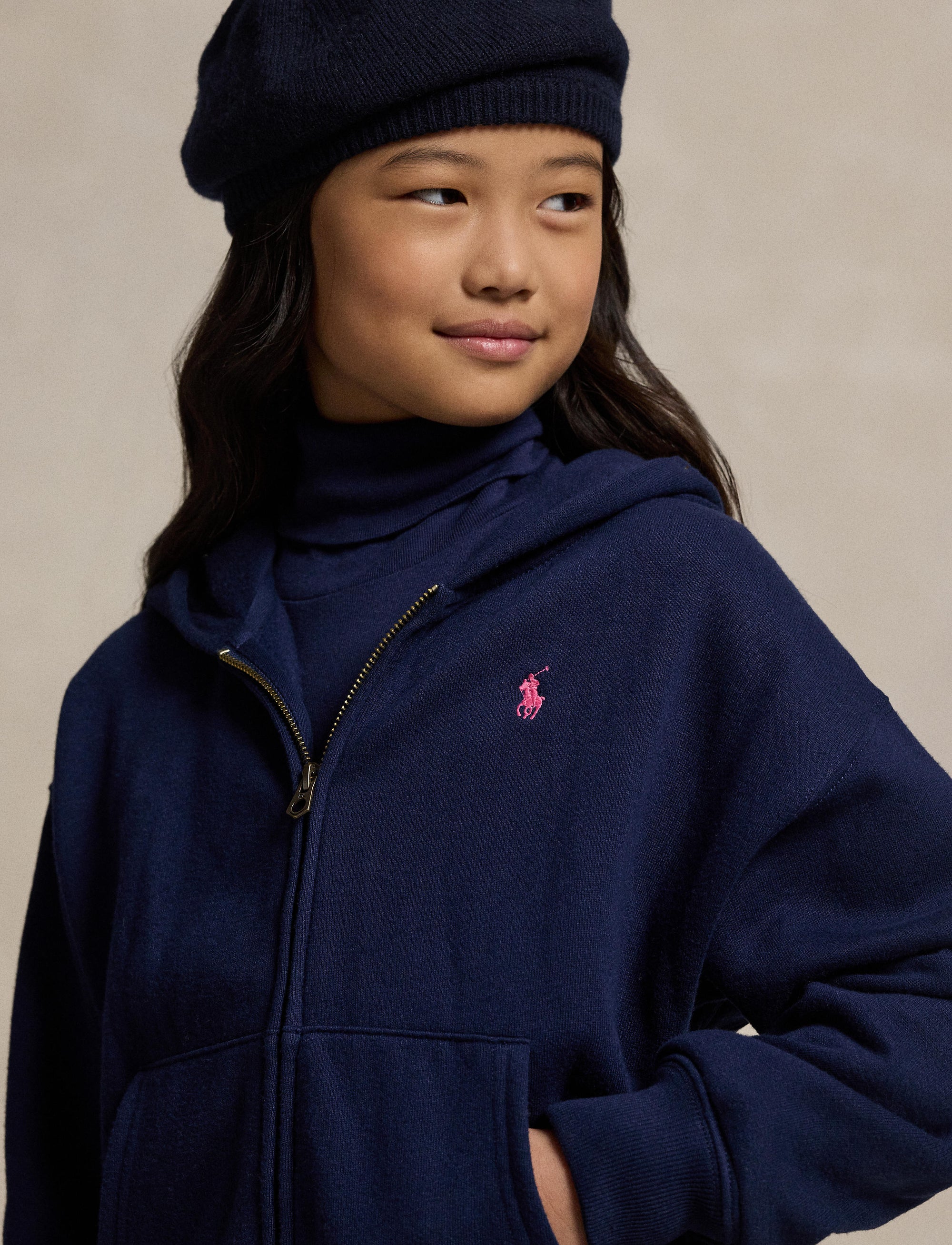 Sweat à capuche zippé en molleton - Newport Navy With College Pink