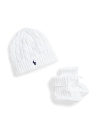 Ensemble bonnet et boots en coton - White
