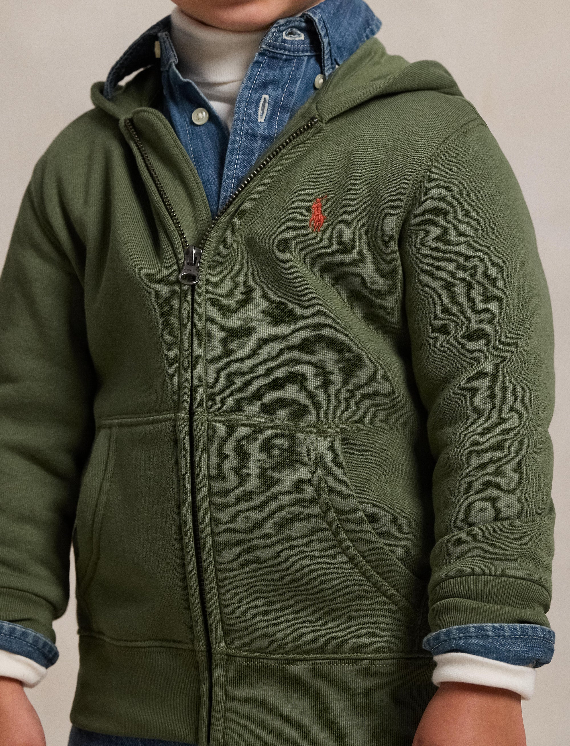 Sweat à capuche zippé en molleton - Mint Olive
