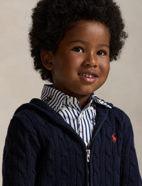 Pull torsadé et zippé à capuche en coton - Navy