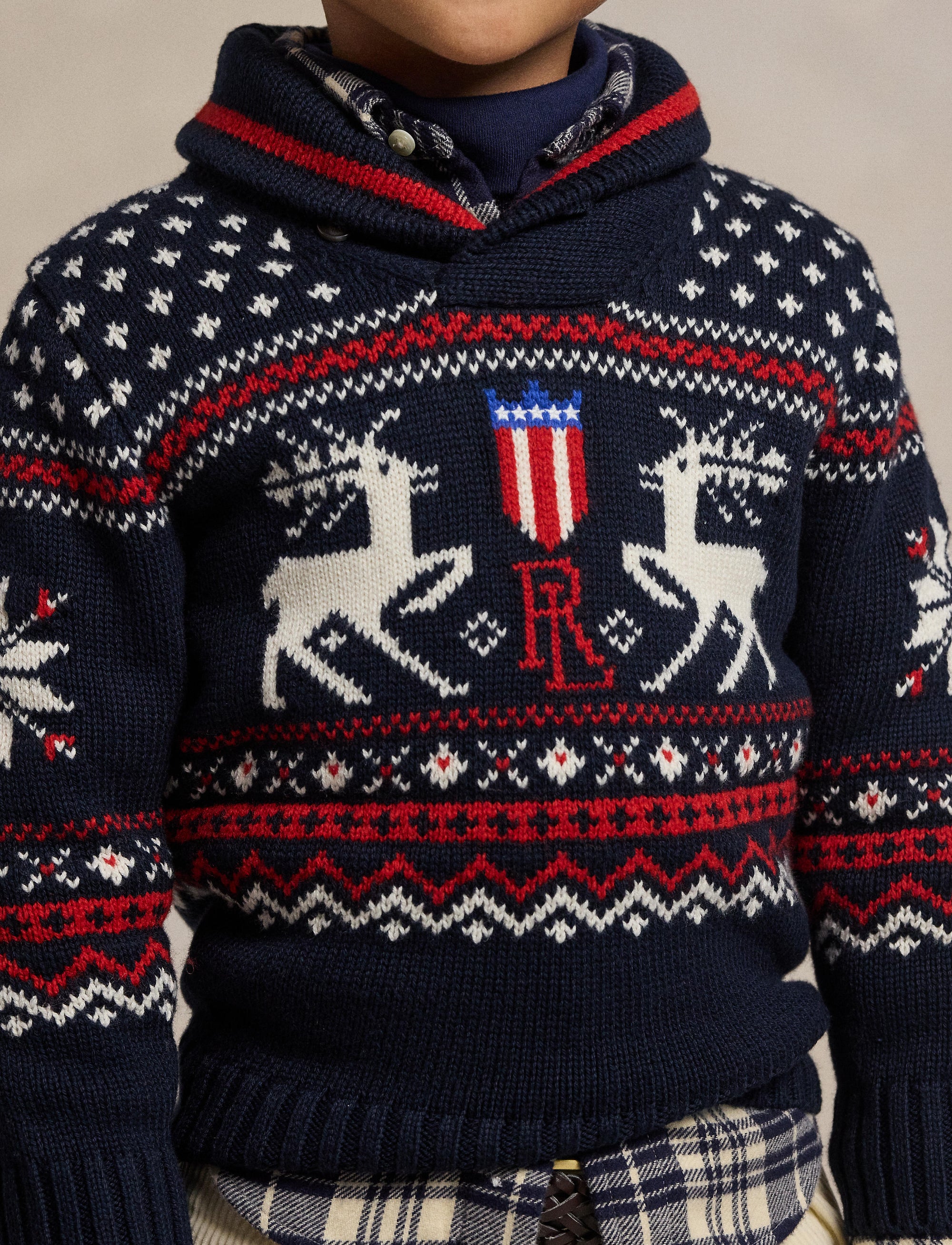 Cotton blend shawl collar jumper - Navy Combo