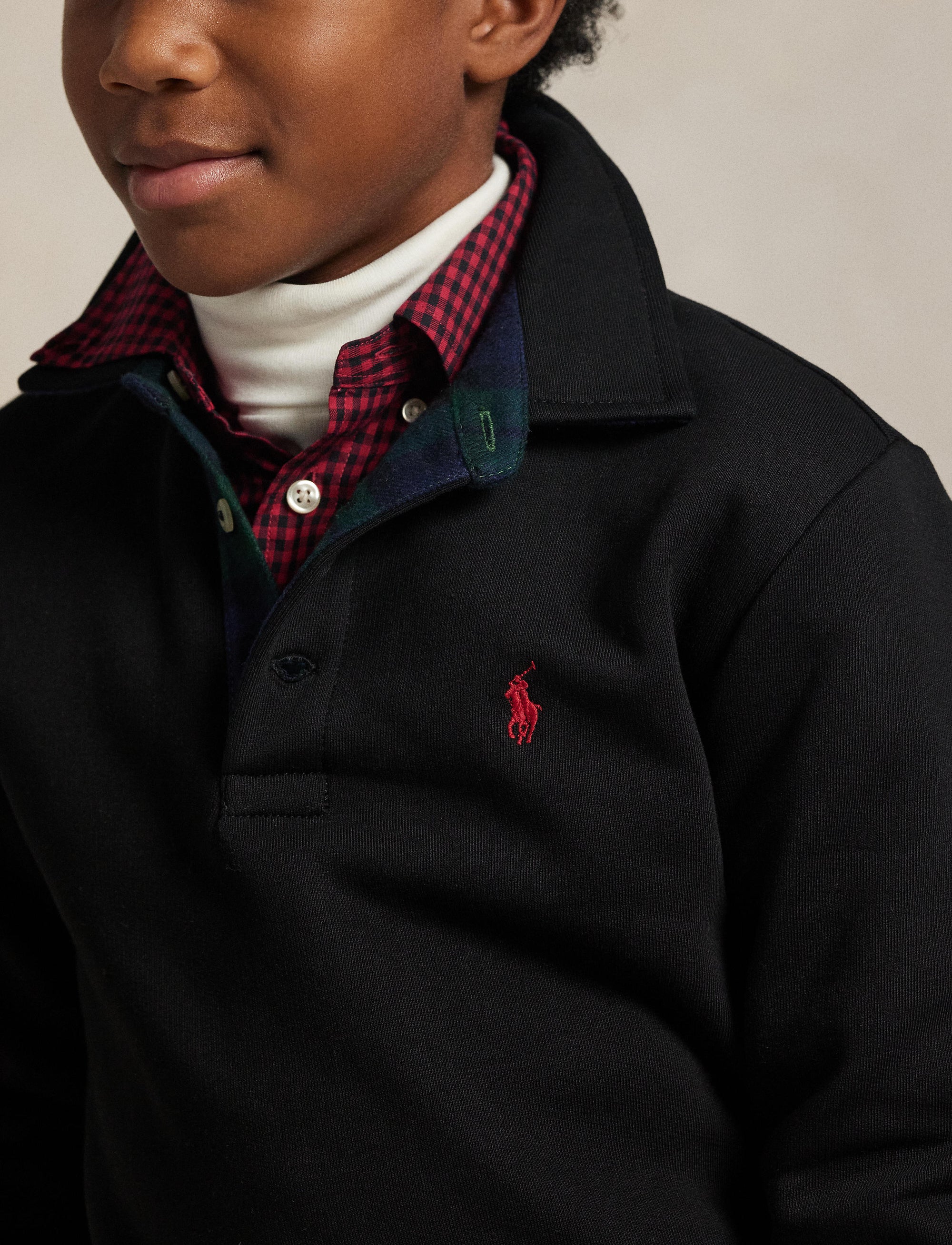 Sweat col polo à motif écossais - Polo Black