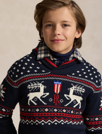 Reindeer shawl collar jumper - Navy Combo
