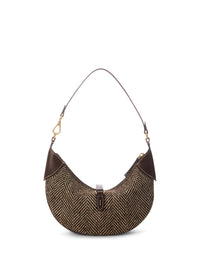Shoulder Polo ID mini bag in wool and leather mix - Oversize Brown & Cream Herringbone