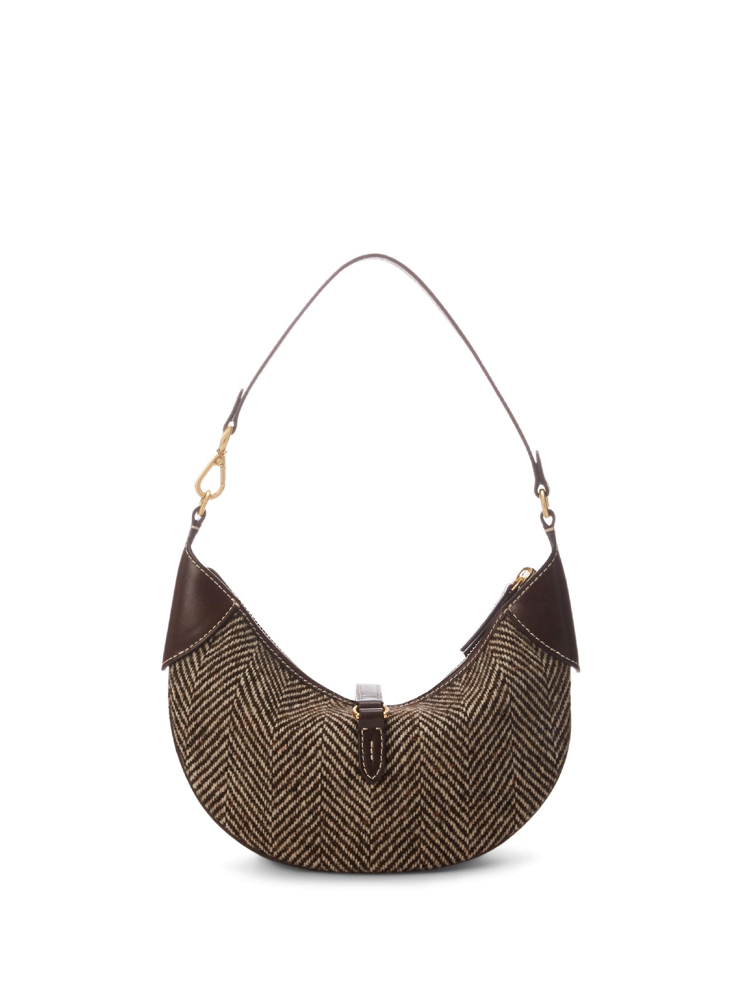 Shoulder Polo ID mini bag in wool and leather mix - Oversize Brown & Cream Herringbone