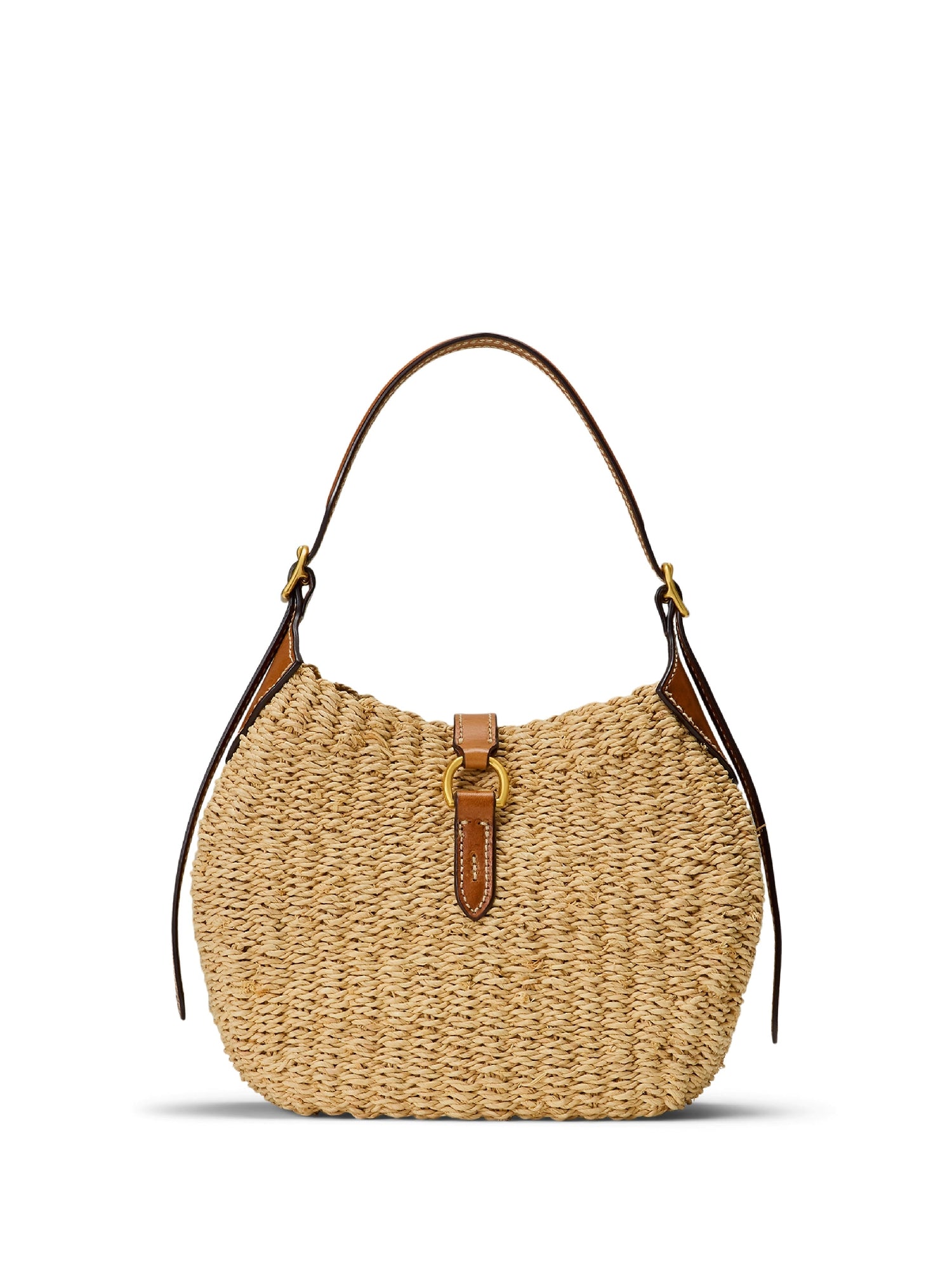 Petit sac Shoulder Polo ID en raphia - Natural & Cuoio