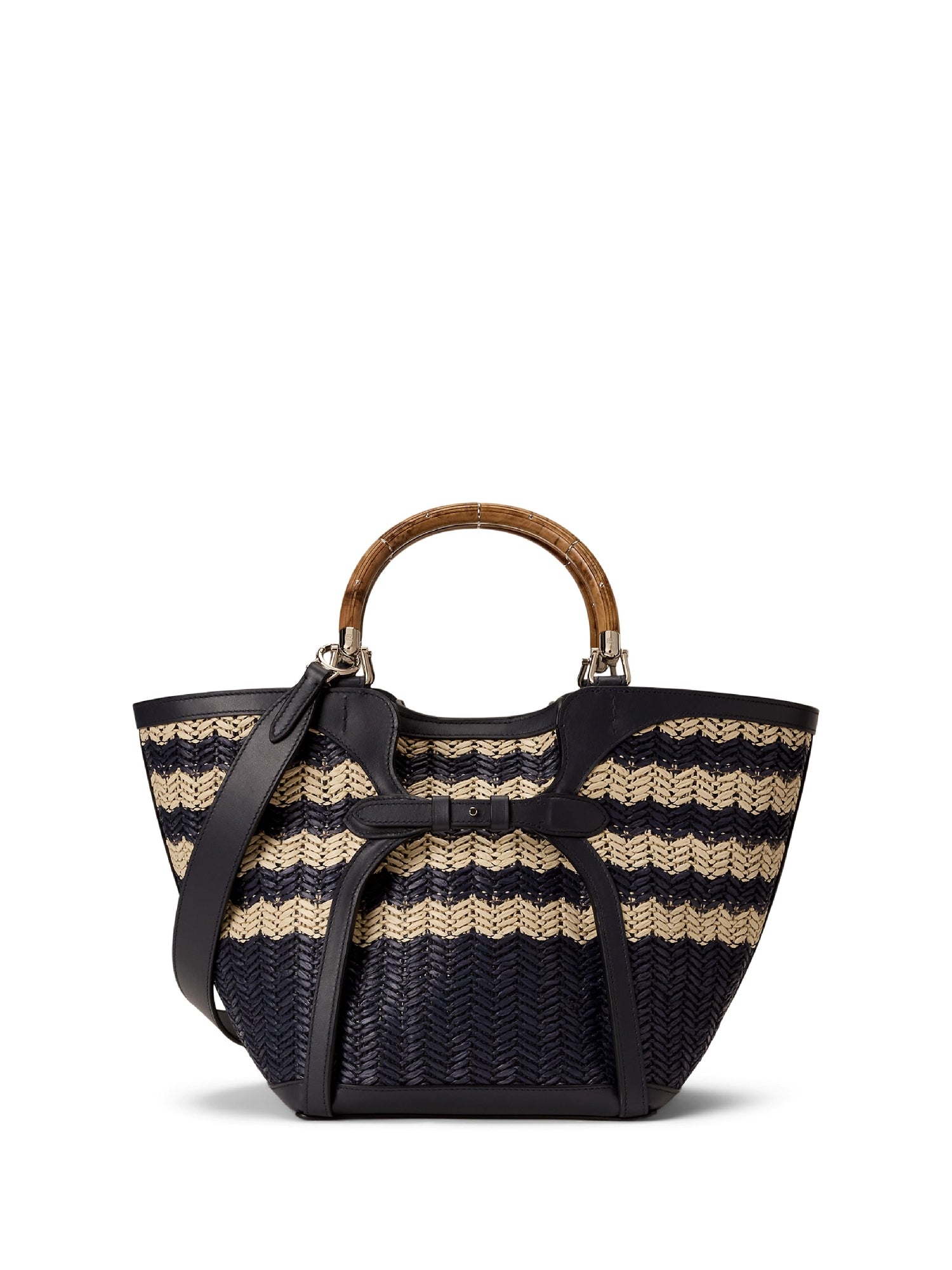 Cabas Ralph en raphia tressé - Navy & Natural