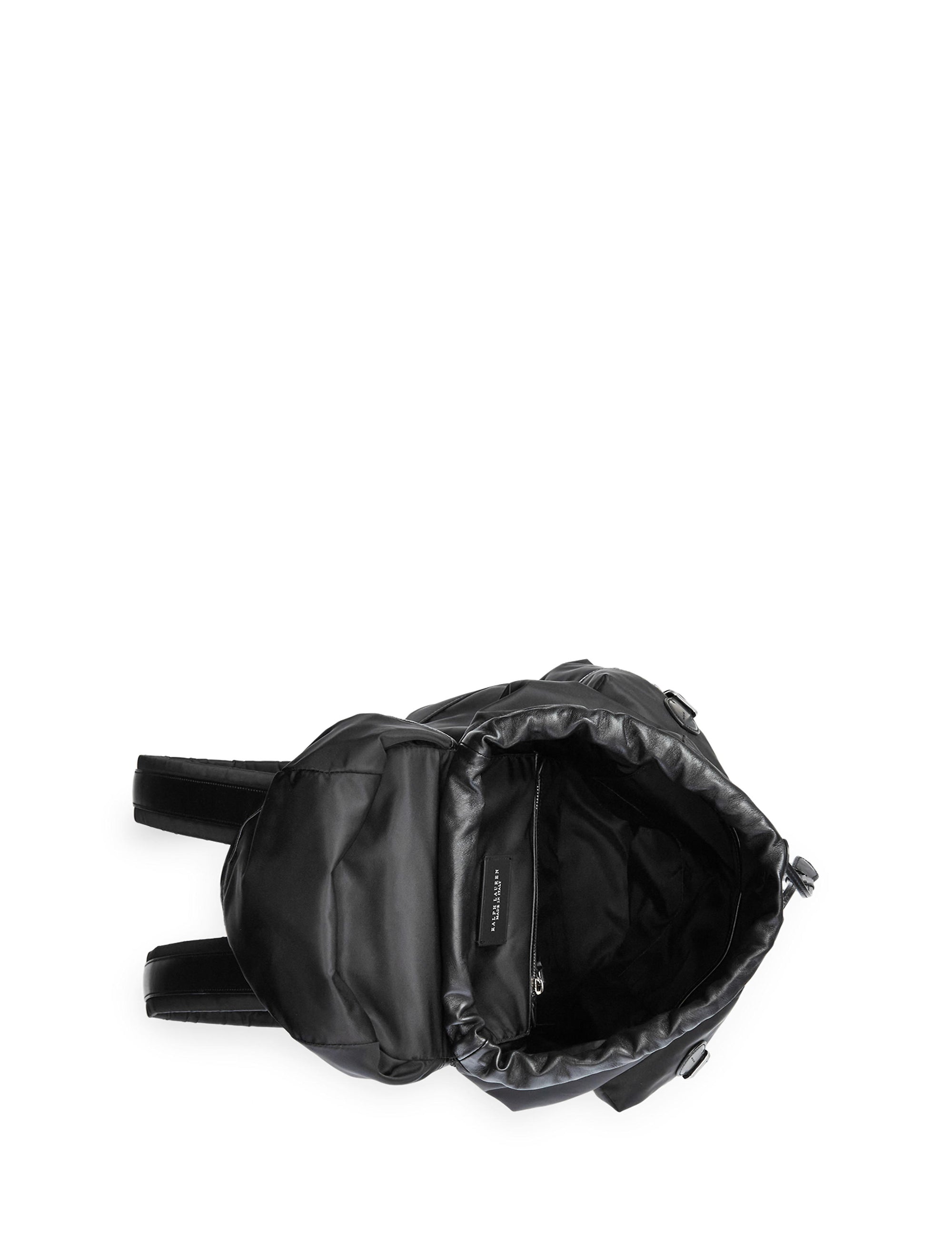 Sac à dos en sergé bordé de cuir - Black