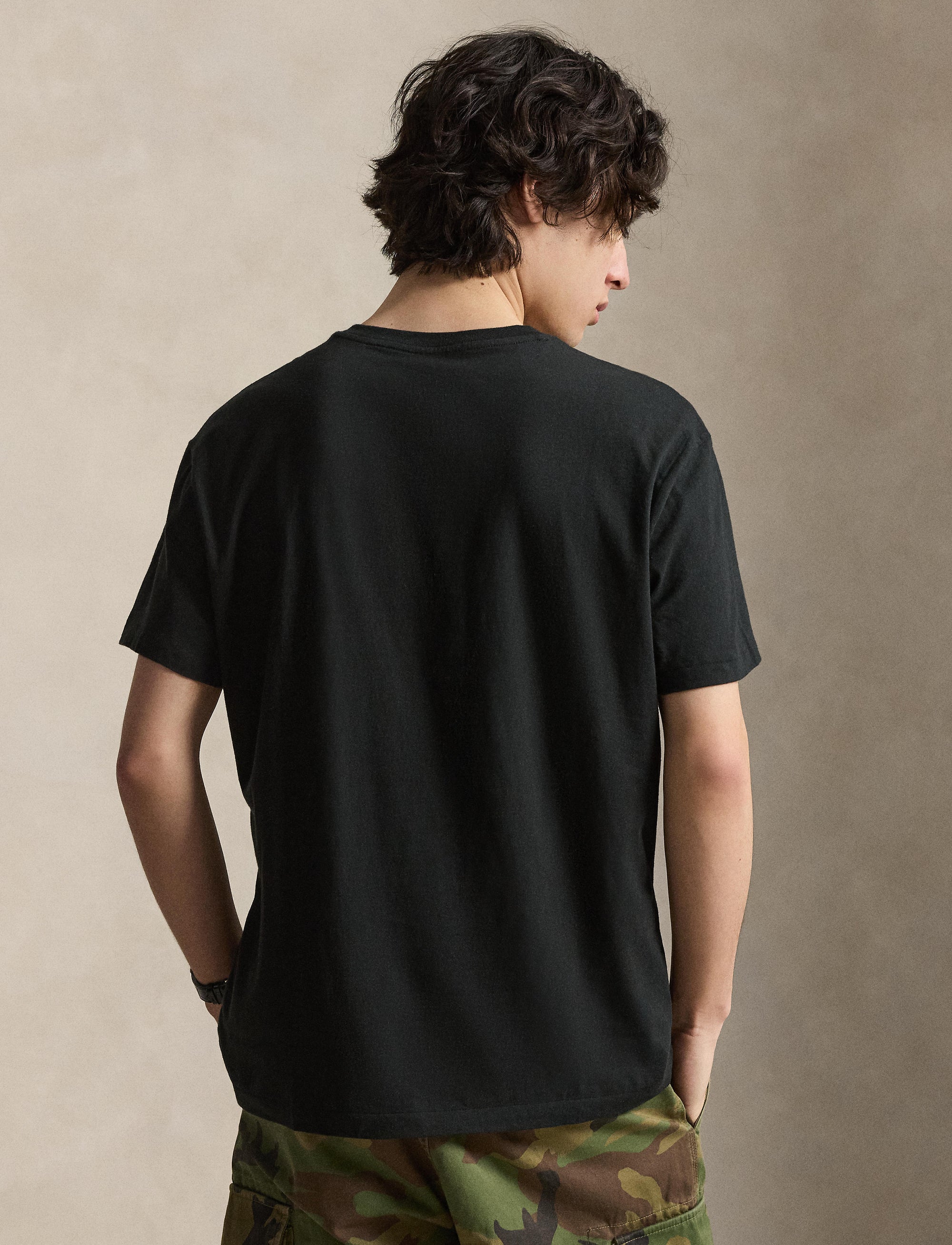 T-shirt classique à col V en jersey - Black