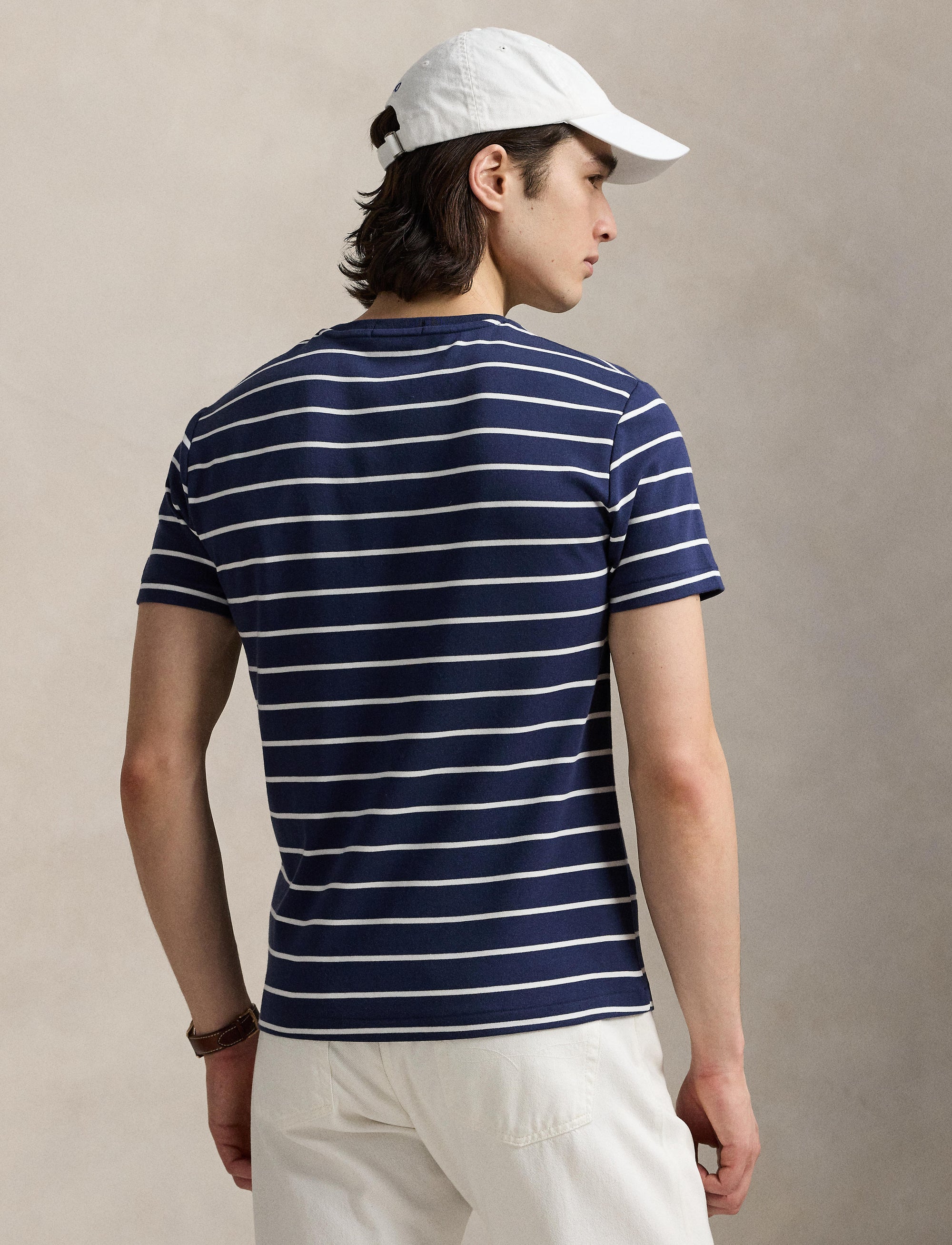 T-shirt Slim en coton doux rayé - Refined Navy & White