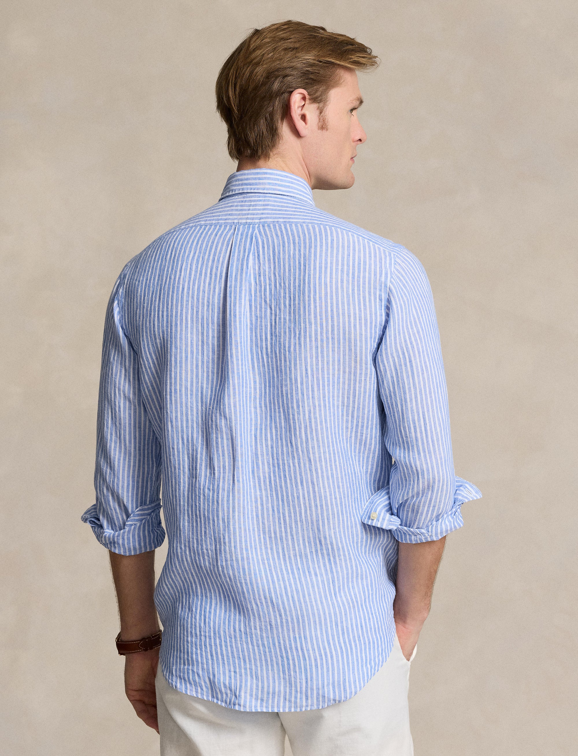 Chemise rayée Custom Fit en lin - Blue & White