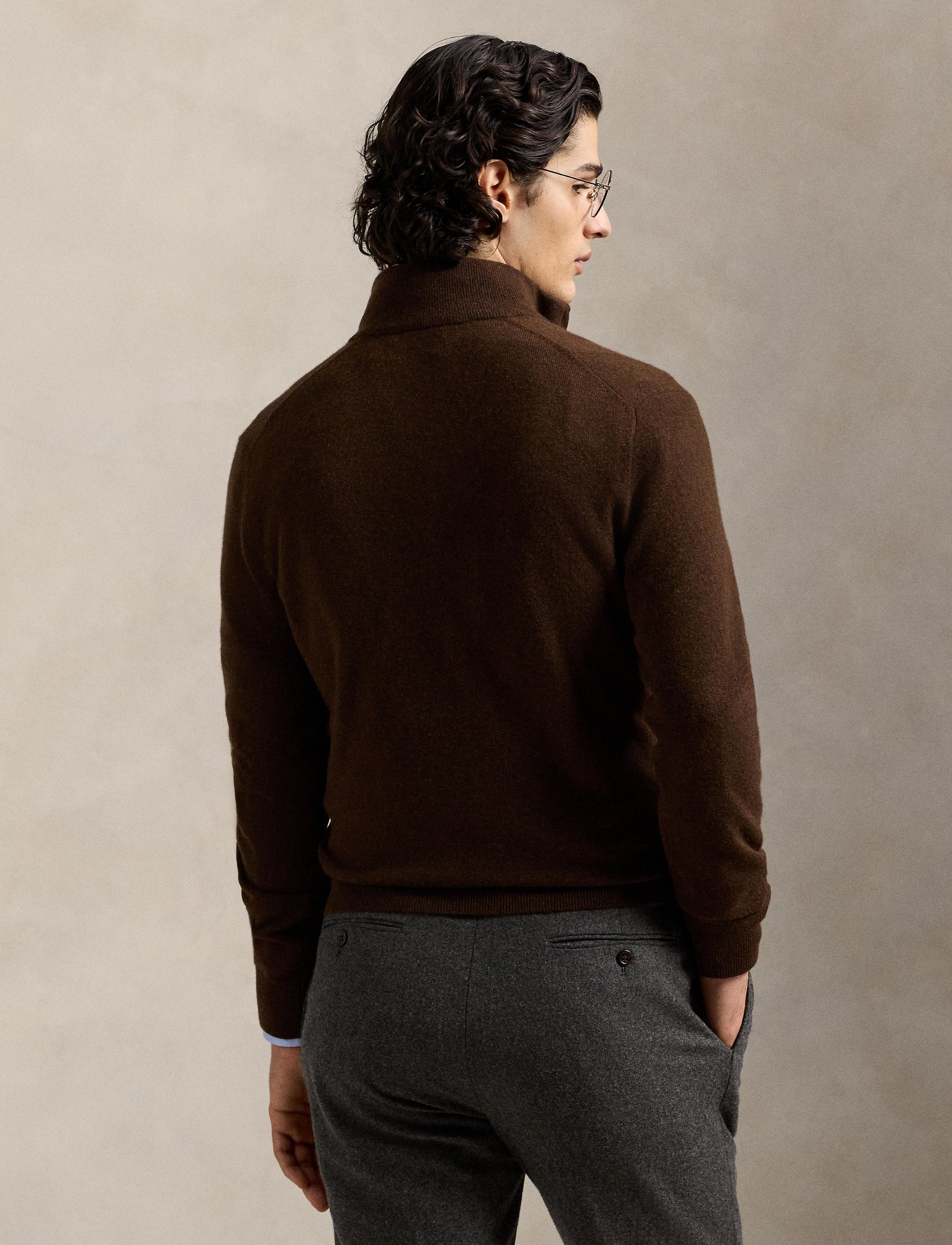 Pull demi-zippé en laine - Cacao Brown Heather