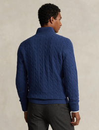Pull torsadé demi-zippé en laine - Rustic Navy Heather