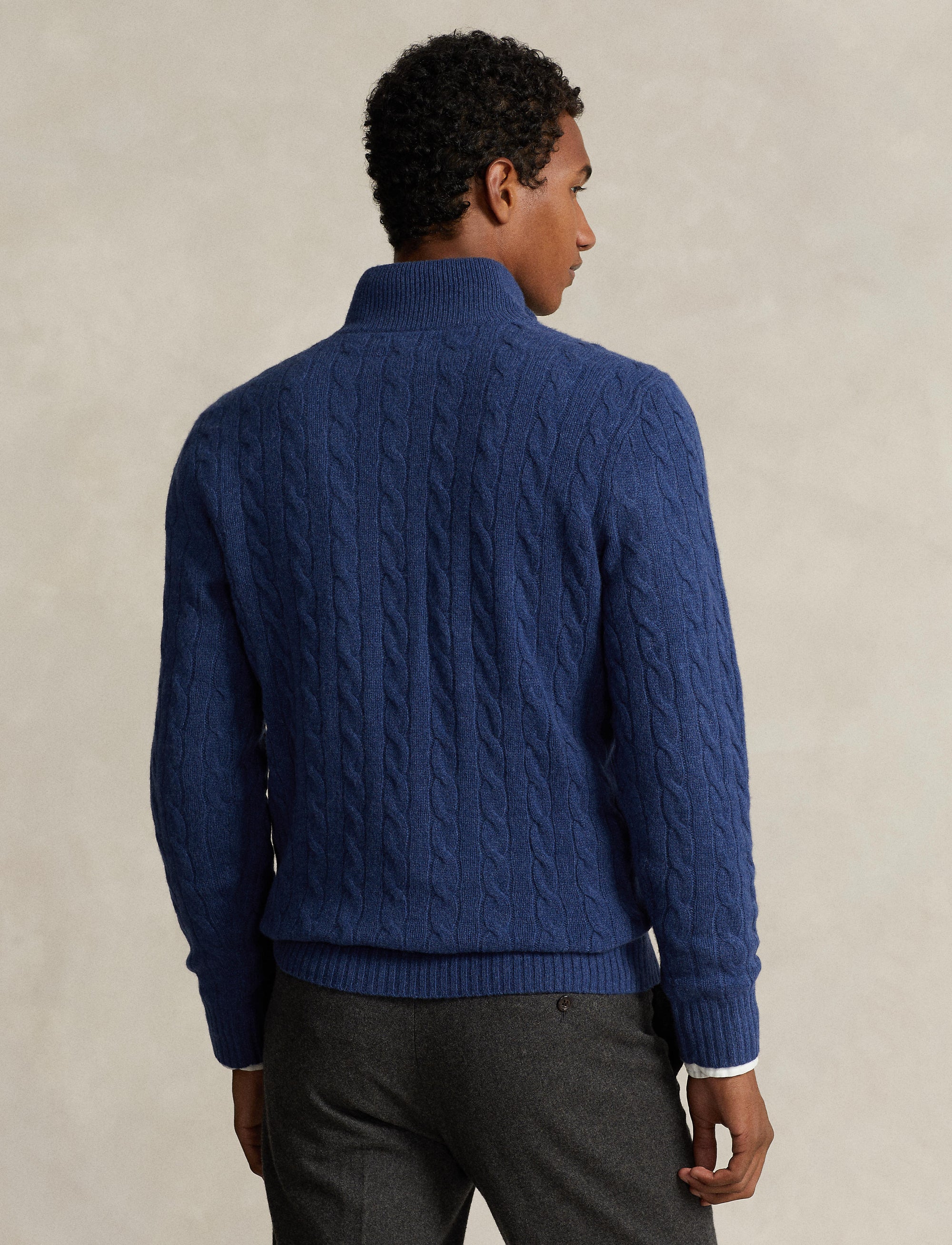 Pull torsadé demi-zippé en laine - Rustic Navy Heather
