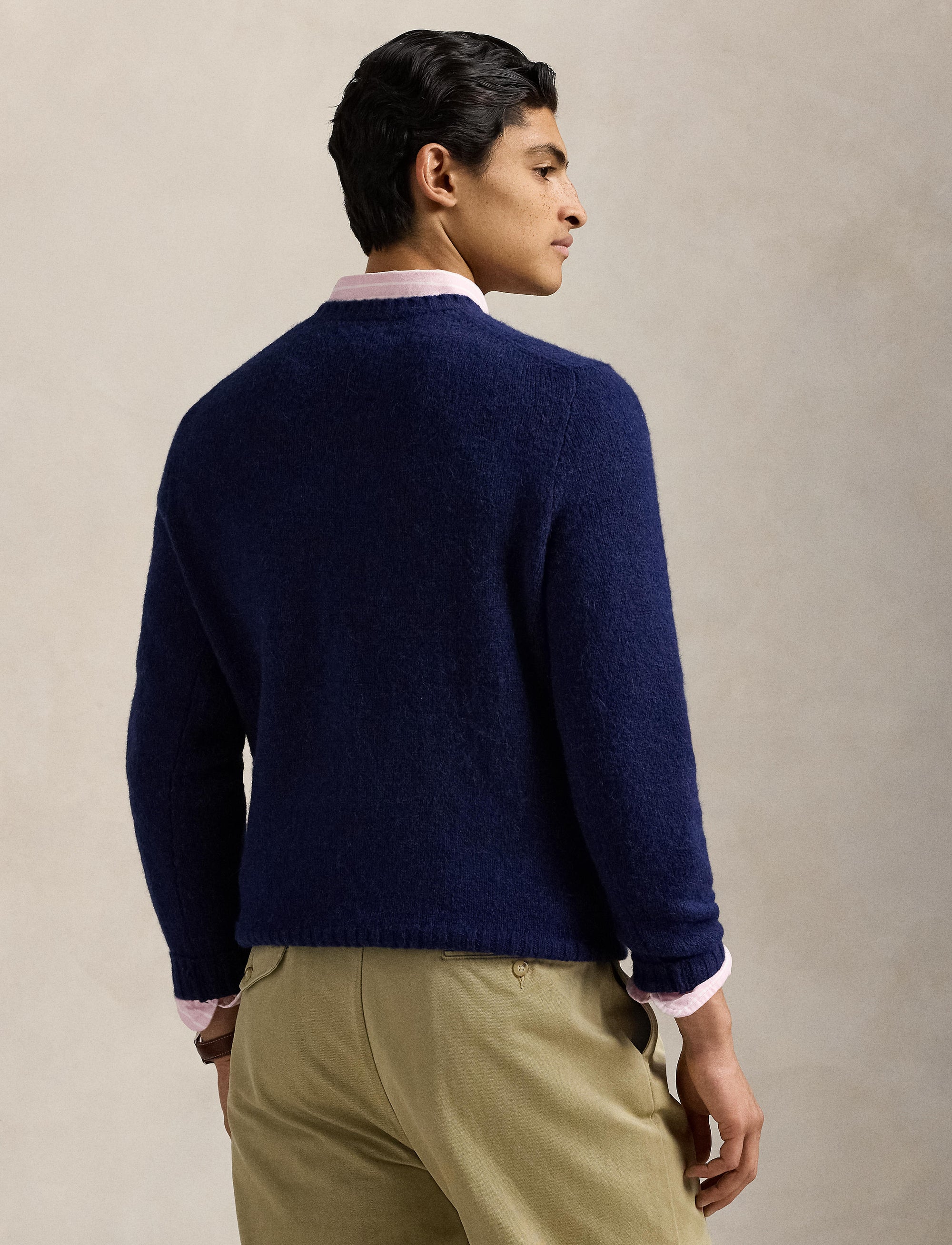 Pull col rond texturé en laine - Bright Navy