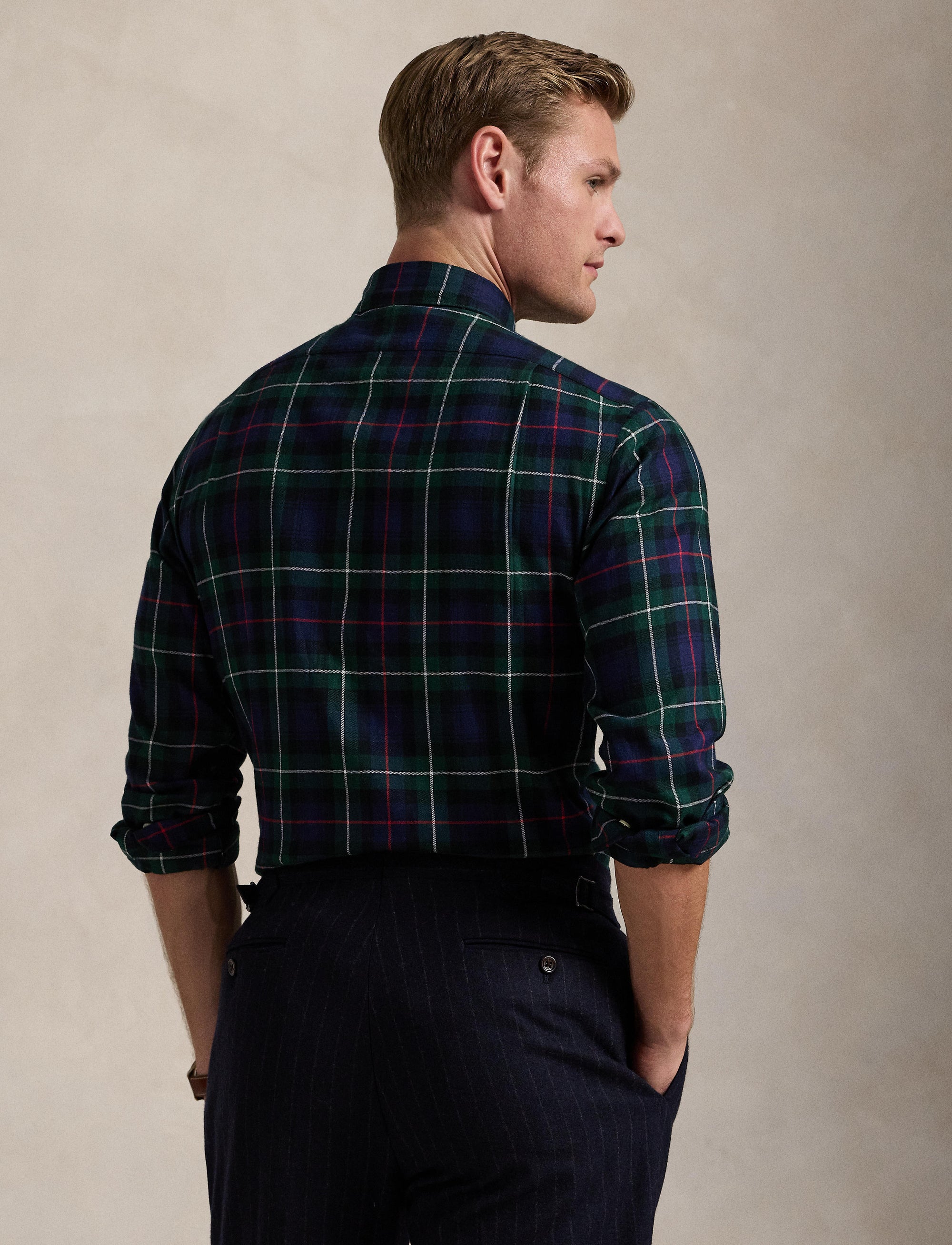 Chemise écossaise ajustée en sergé - Evergreen & Red