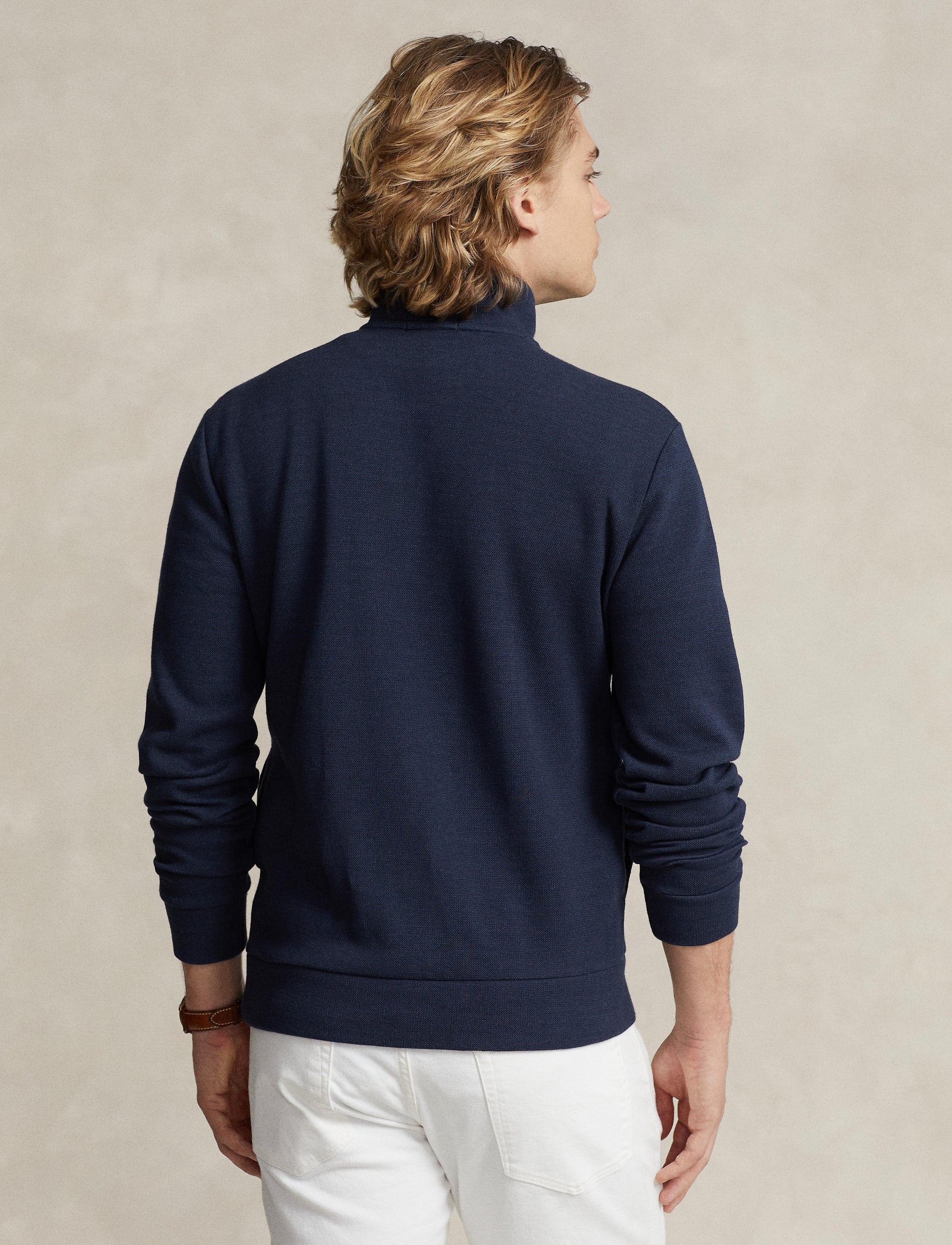 Pull demi-zippé à maille double en piqué - Aviator Navy