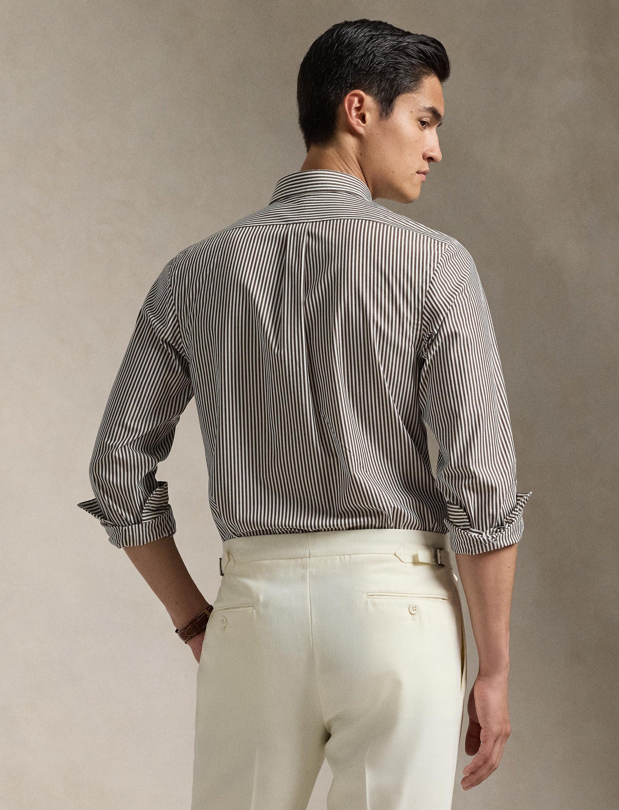 Chemise rayée Custom Fit popeline - Cooper Brown & White