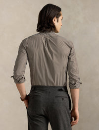 Chemise rayée Custom Fit popeline - Copper Brown & White