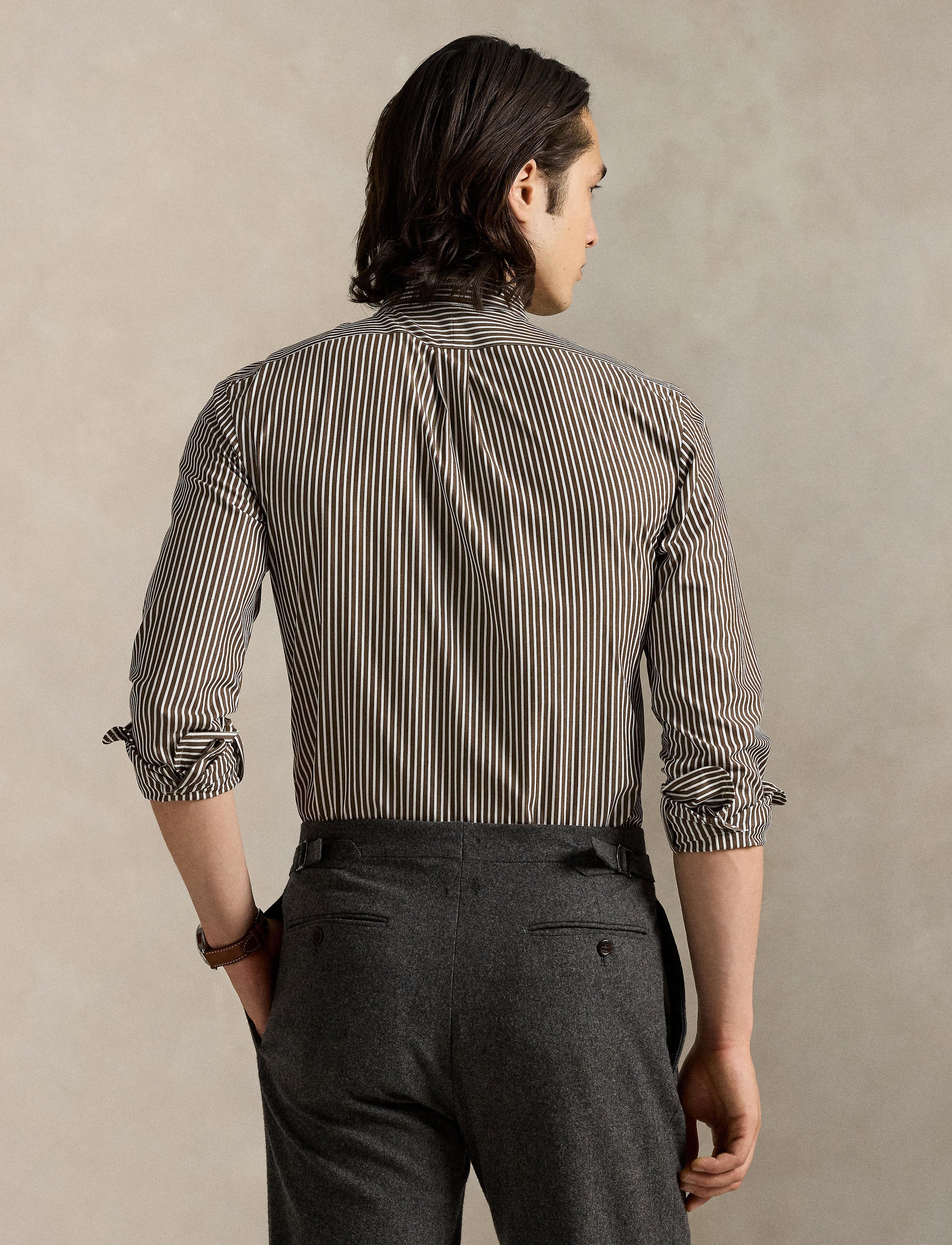 Chemise rayée Custom Fit popeline - Copper Brown & White
