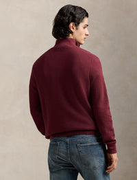 Pull demi-zippé en coton piqué - Red Wine