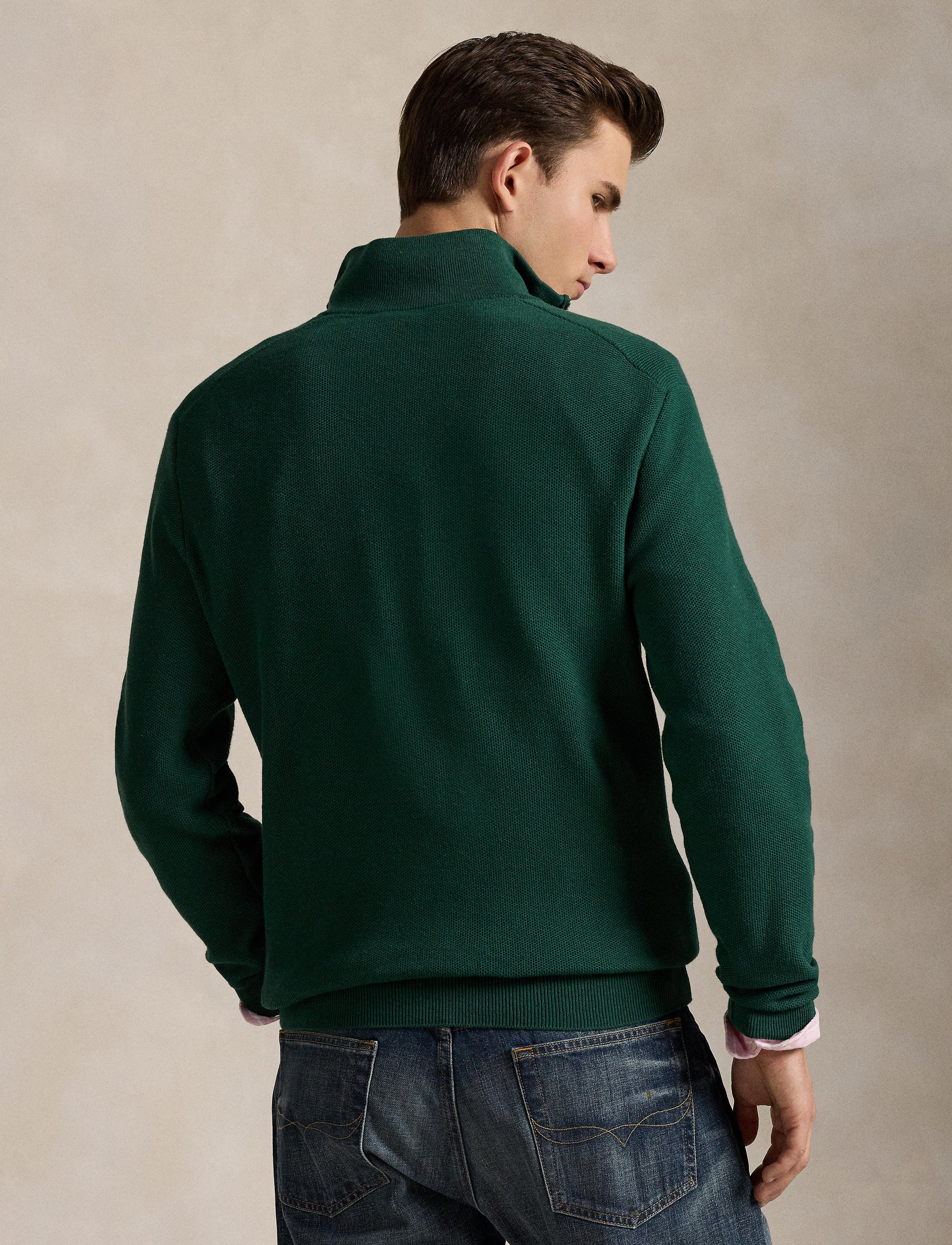 Pull demi-zippé en coton piqué - Vintage Pine