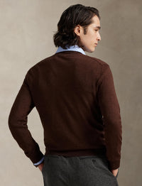 Pull col rond lavable Slim Fit en laine - Burnt Brown Melange