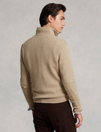 Pull demi-zippé en laine lavable - Tan Marl