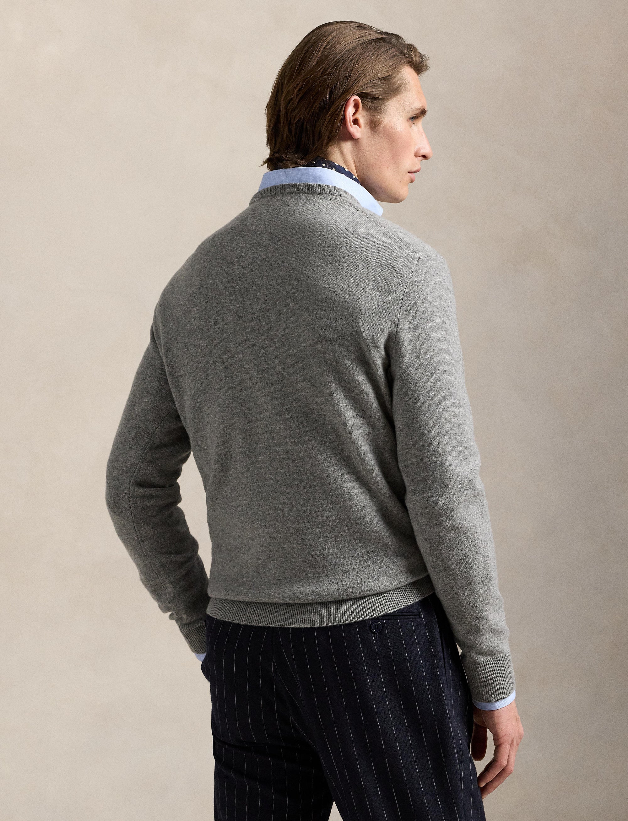 Pull col rond en laine  - Fawn Grey Heather
