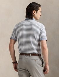 Polo en piqué rayé Custom Slim Fit - Earth Blue & White