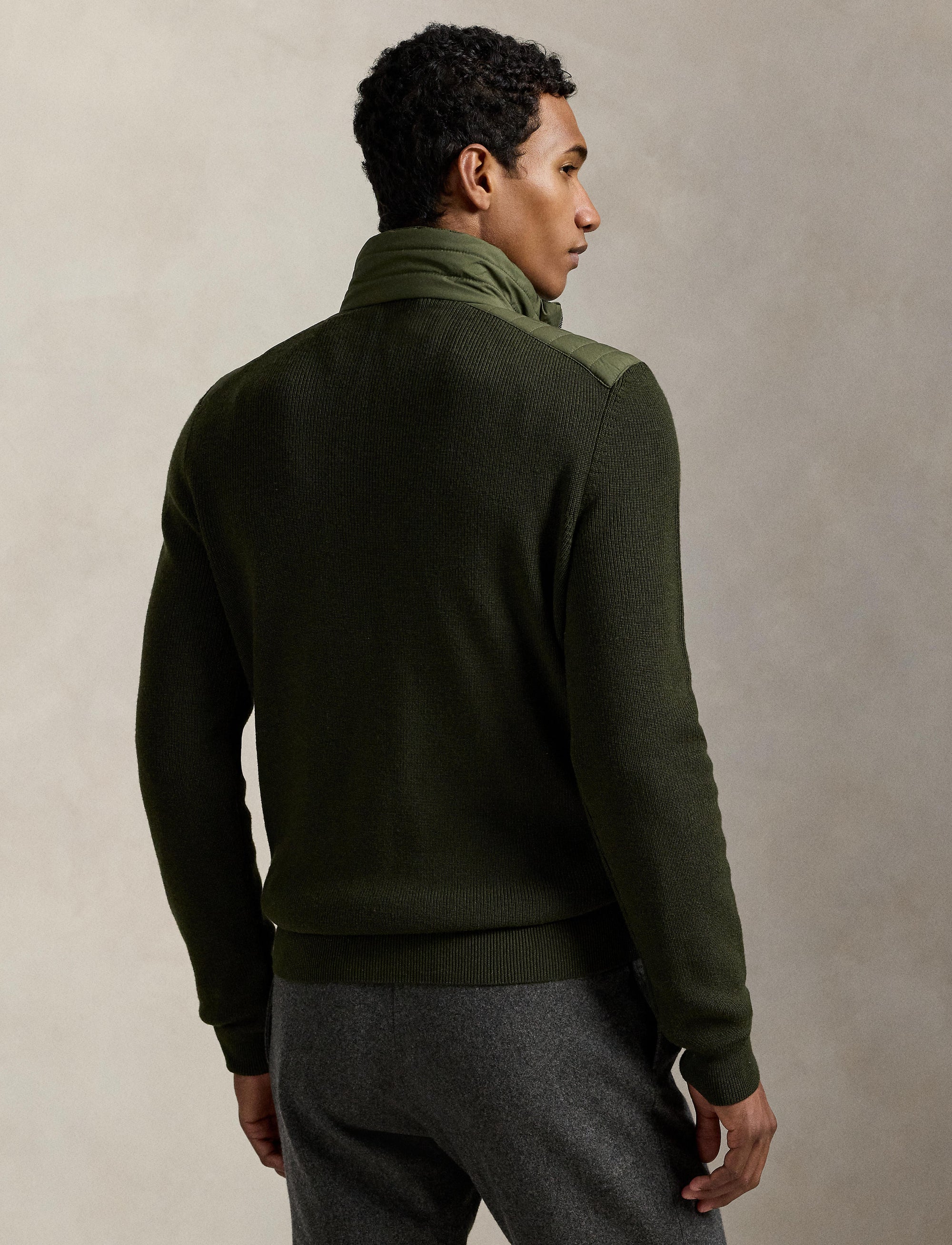 Pull demi-zippé en laine lavable - Olive Combo