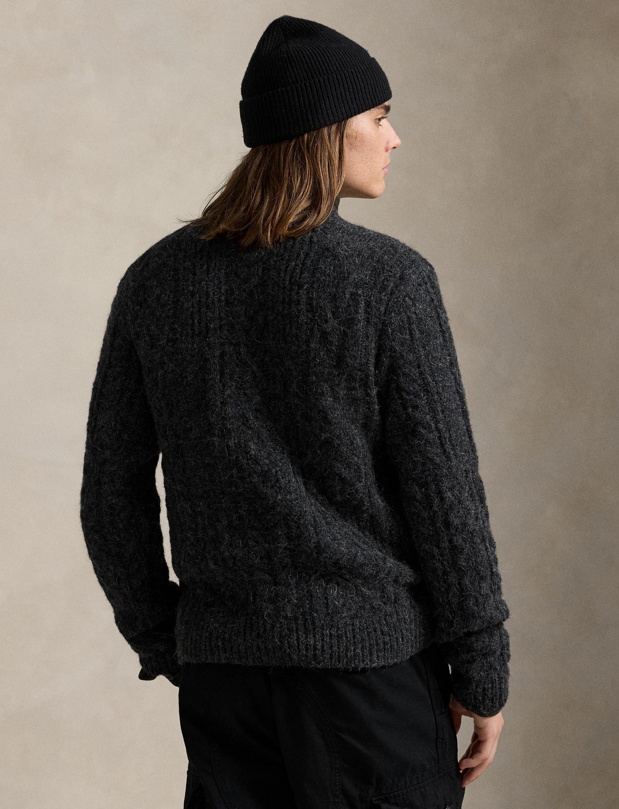 Pull drapeau tricot d'Aran en laine - Dark Granite Heather